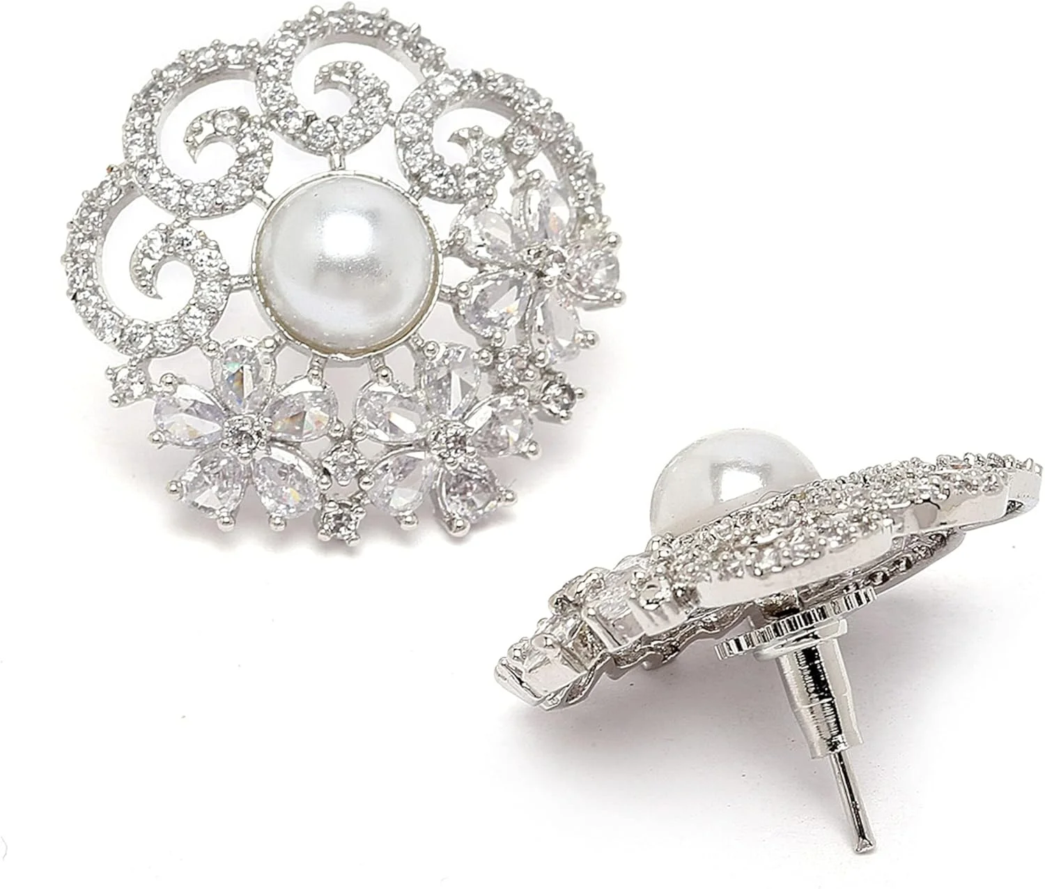 گوشواره های میخی طرح هلال ماه با روکش رزگلد و تزیینات گلدار معاصر Zeneme، مناسب دختران و زنان (استایل 6)