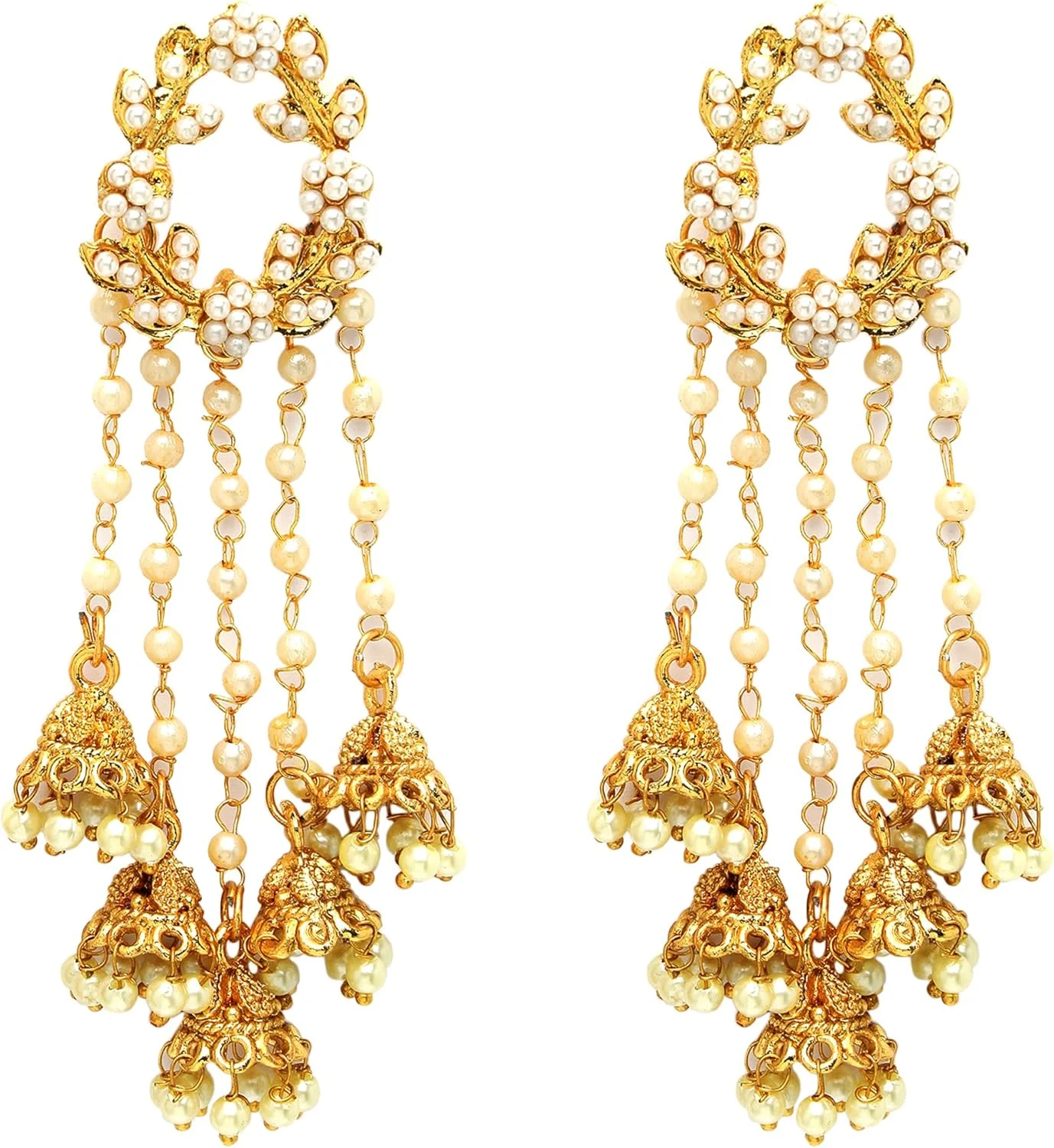 گوشواره زنانه Zeneme با روکش طلا، مهره‌دار، دست‌ساز، الهام گرفته از باهوبالی، مدل دوسنا جومکا، آویز منگوله‌دار، جواهرات دخترانه و زنانه