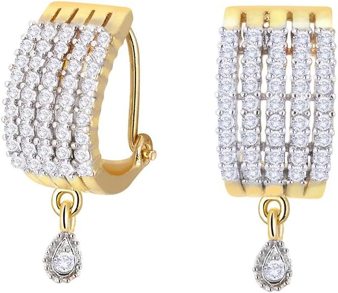 گوشواره زنانه و دخترانه ژوپینگ مدل حلقه ای نگین دار طرح الماس آمریکایی با روکش طلایی