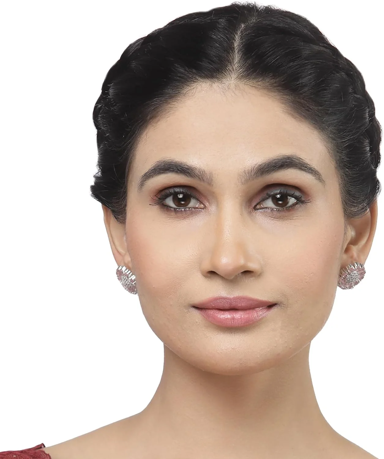 گوشواره های میخی دست ساز زنانه و دخترانه زنانه با روکش رودیوم و طرح گل نگین دار