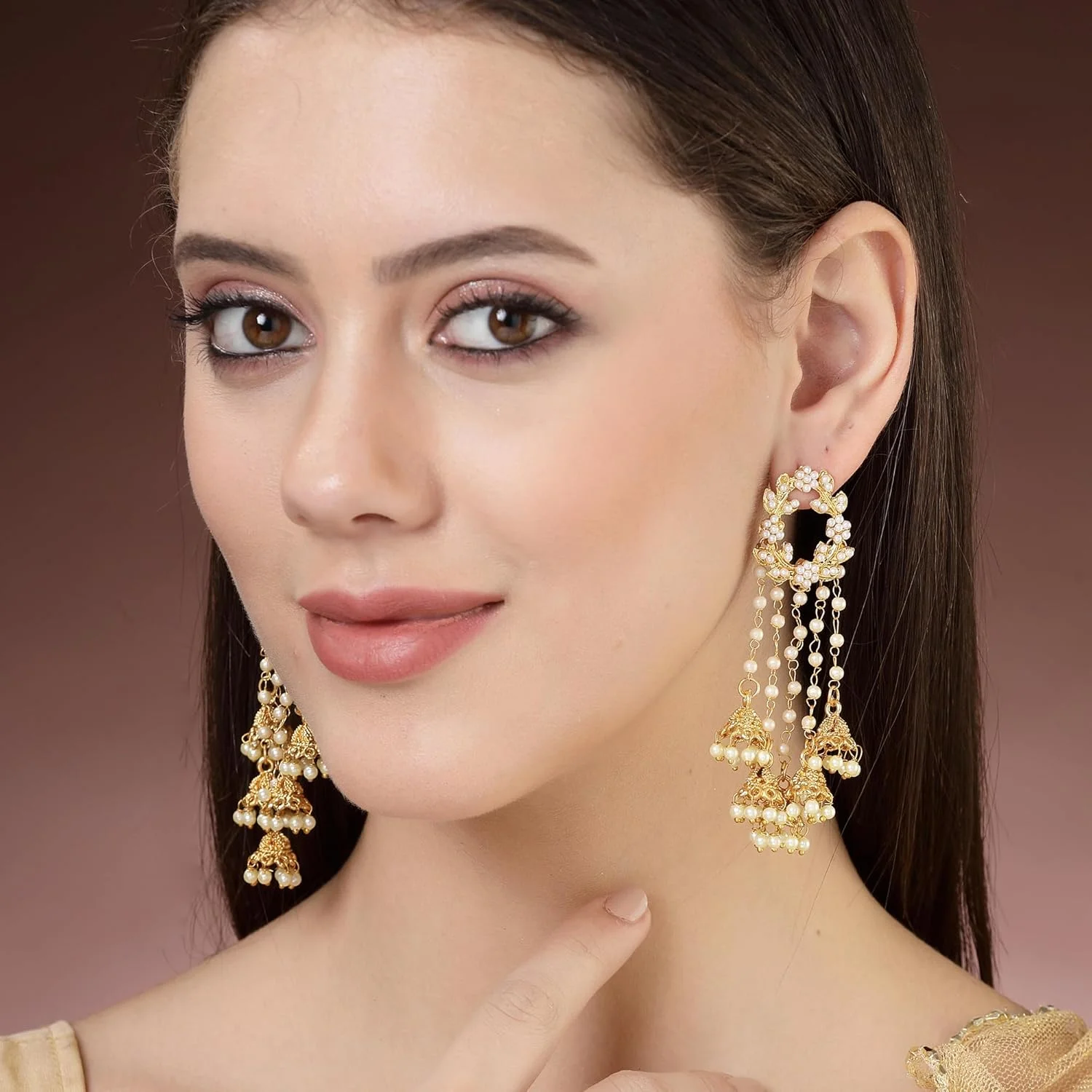 گوشواره زنانه Zeneme با روکش طلا، مهرهدار، دستساز، الهام گرفته از باهوبالی، مدل دوسنا جومکا، آویز منگولهدار، جواهرات دخترانه و زنانه گوشواره زنانه Zeneme با روکش طلا، مهرهدار، دستساز، الهام گرفته از باهوبالی، مدل دوسنا جومکا، آویز منگولهدار، جواهرات دخترانه و زنانه