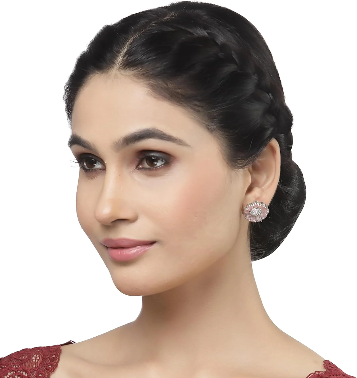 گوشواره های میخی دست ساز زنانه و دخترانه زنانه با روکش رودیوم و طرح گل نگین دار