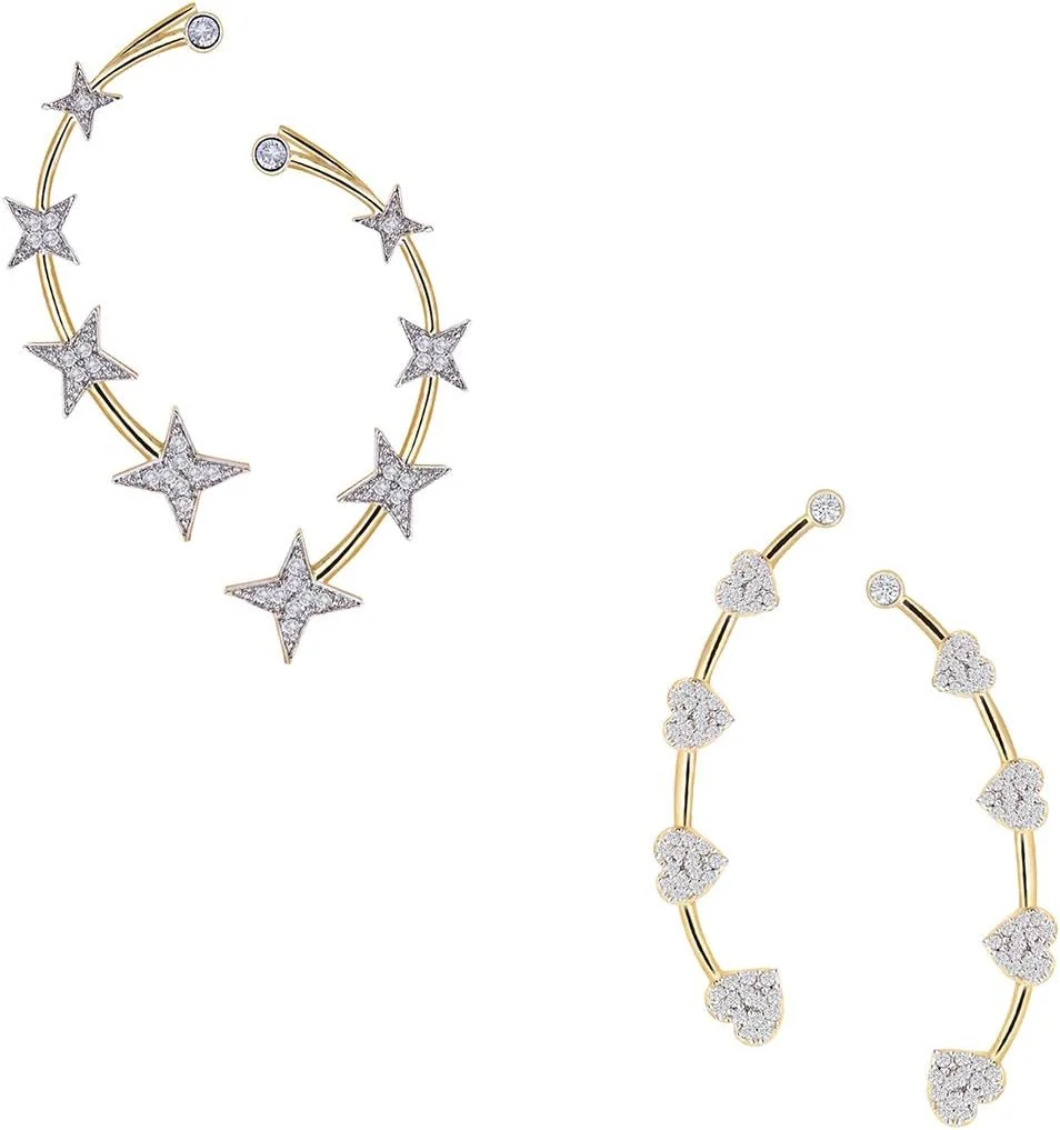 گوشواره روگوشی زنانه و دخترانه طرح الماس آمریکایی با روکش طلا Zeneme - بسته 2 عددی