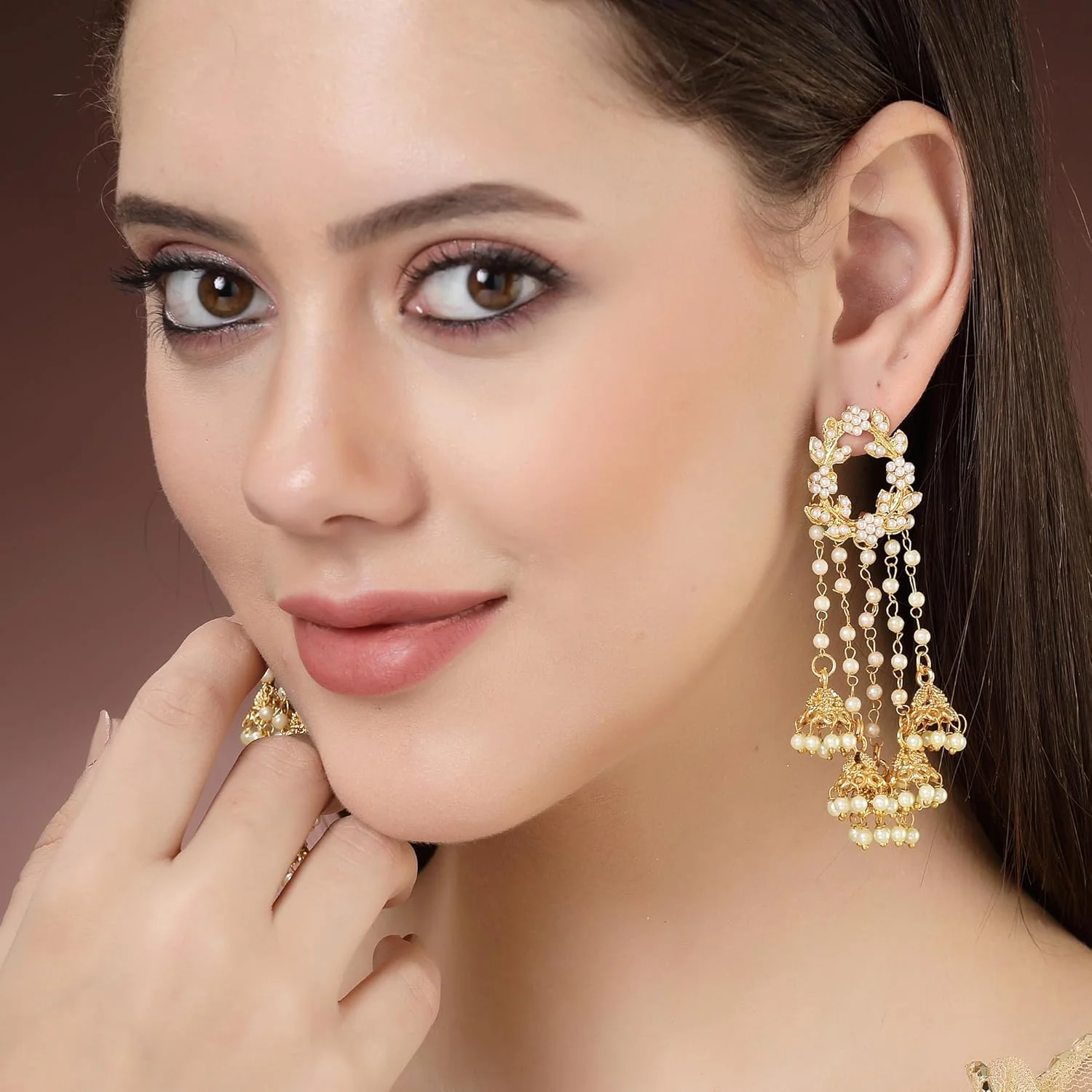 گوشواره زنانه Zeneme با روکش طلا، مهرهدار، دستساز، الهام گرفته از باهوبالی، مدل دوسنا جومکا، آویز منگولهدار، جواهرات دخترانه و زنانه گوشواره زنانه Zeneme با روکش طلا، مهرهدار، دستساز، الهام گرفته از باهوبالی، مدل دوسنا جومکا، آویز منگولهدار، جواهرات دخترانه و زنانه