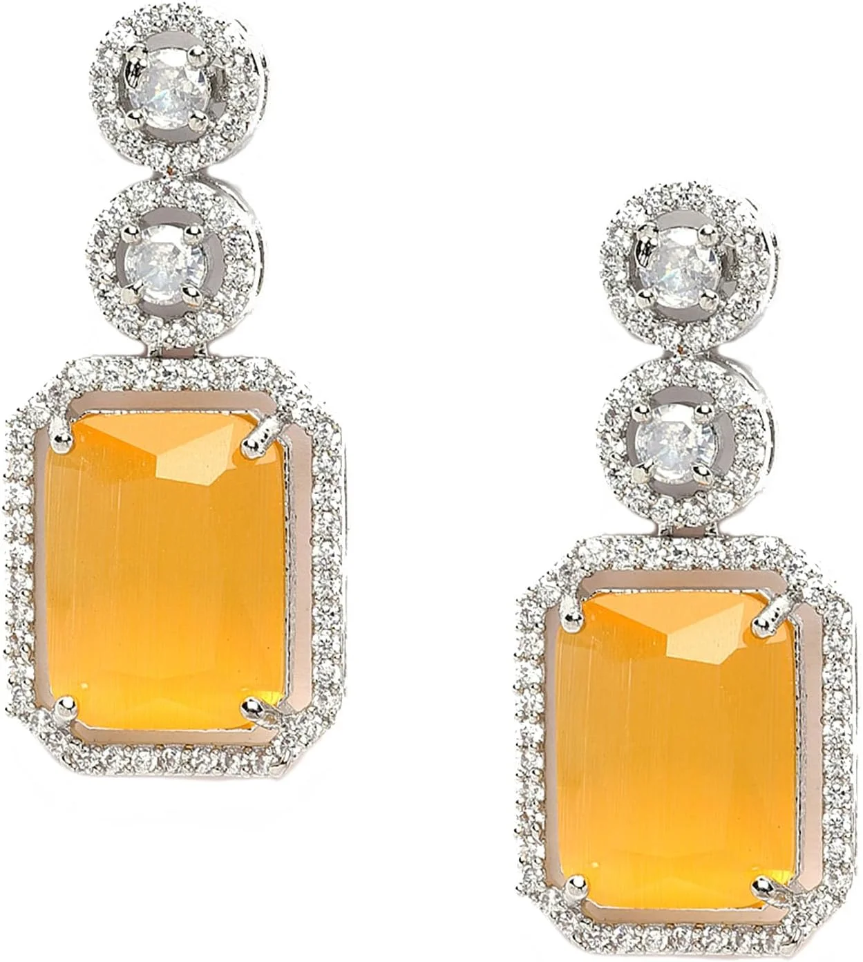 گوشواره های آویز طرح هندسی نگین دار با روکش نقره اکسید شده زنمه، مزین به الماس آمریکایی، مناسب دختران و زنان