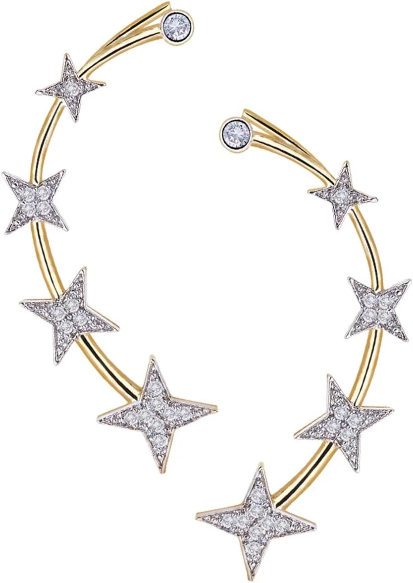 گوشواره روگوشی زنانه و دخترانه طرح الماس آمریکایی با روکش طلا Zeneme - بسته 2 عددی