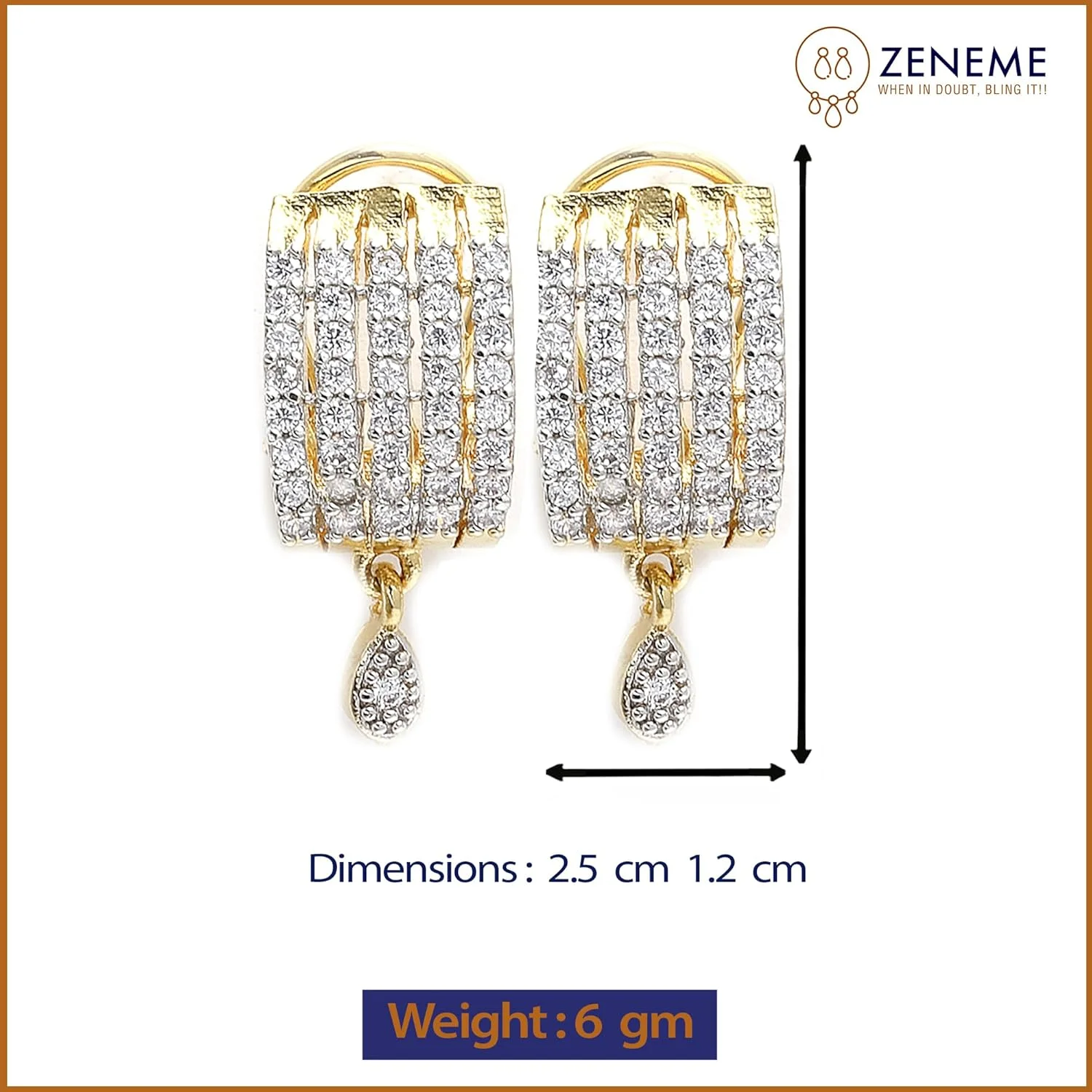 گوشواره زنانه و دخترانه ژوپینگ مدل حلقه ای نگین دار طرح الماس آمریکایی با روکش طلایی