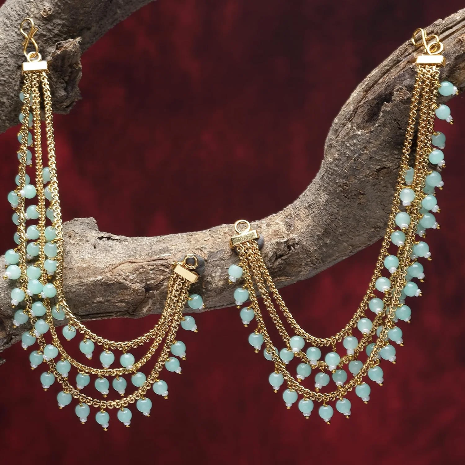 گوشواره های زنجیره ای دست ساز زنانه و دخترانه با روکش طلا و مروارید ZENEME