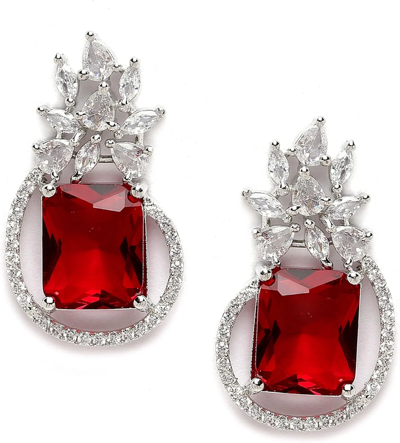 گوشواره های میخی زنانه و دخترانه طرح بوته جقه نگین دار با روکش رودیوم ZENEME