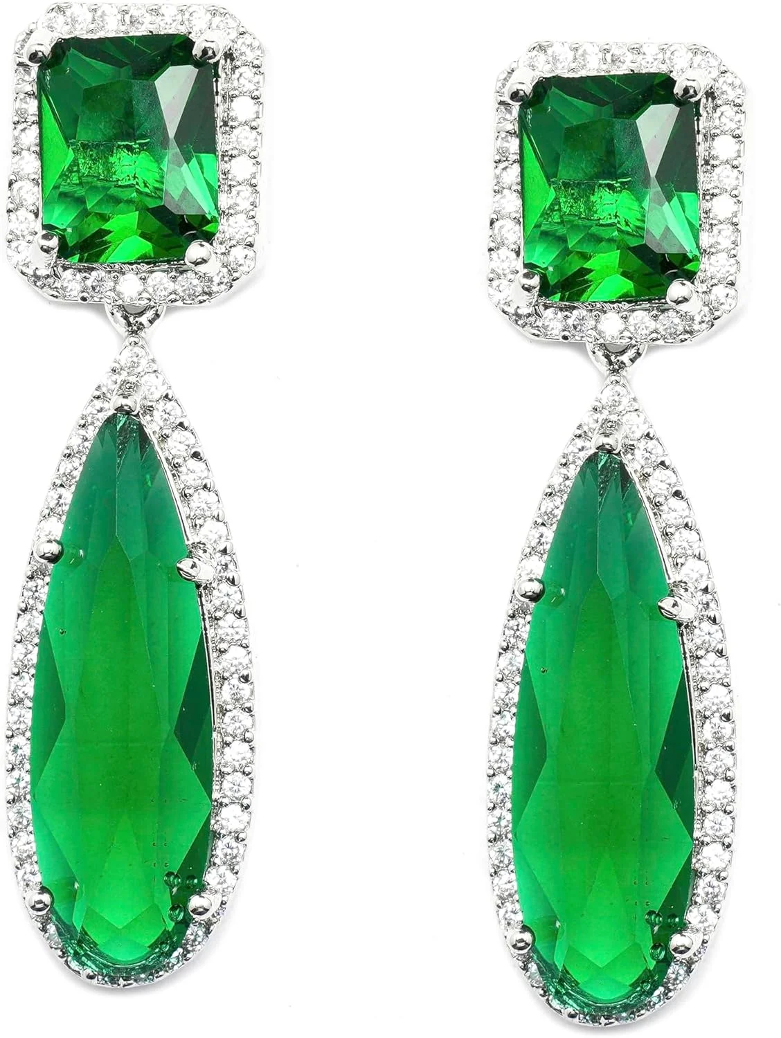 گوشواره های آویز اشکی دست ساز نگین دار الماس آمریکایی با روکش رودیوم زنانه و دخترانه (سبز) از برند زنم