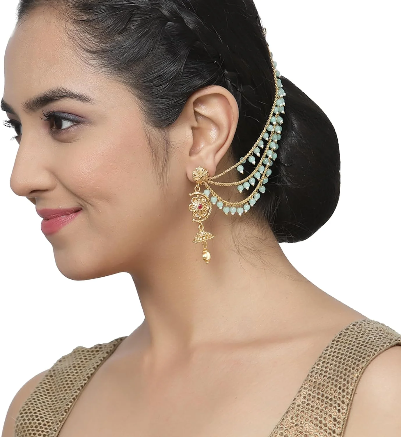 گوشواره های زنجیره ای دست ساز زنانه و دخترانه با روکش طلا و مروارید ZENEME