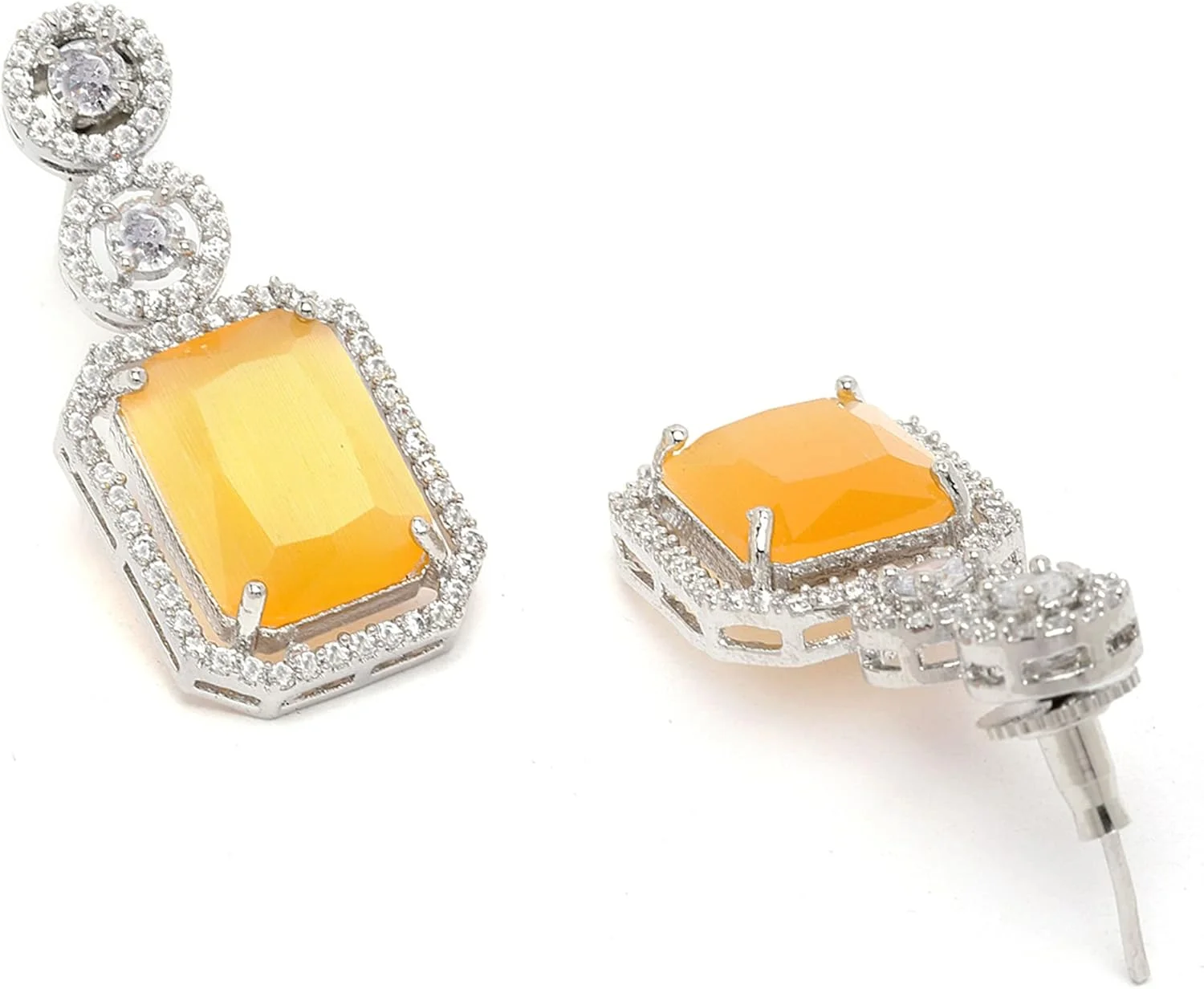 گوشواره های آویز طرح هندسی نگین دار با روکش نقره اکسید شده زنمه، مزین به الماس آمریکایی، مناسب دختران و زنان