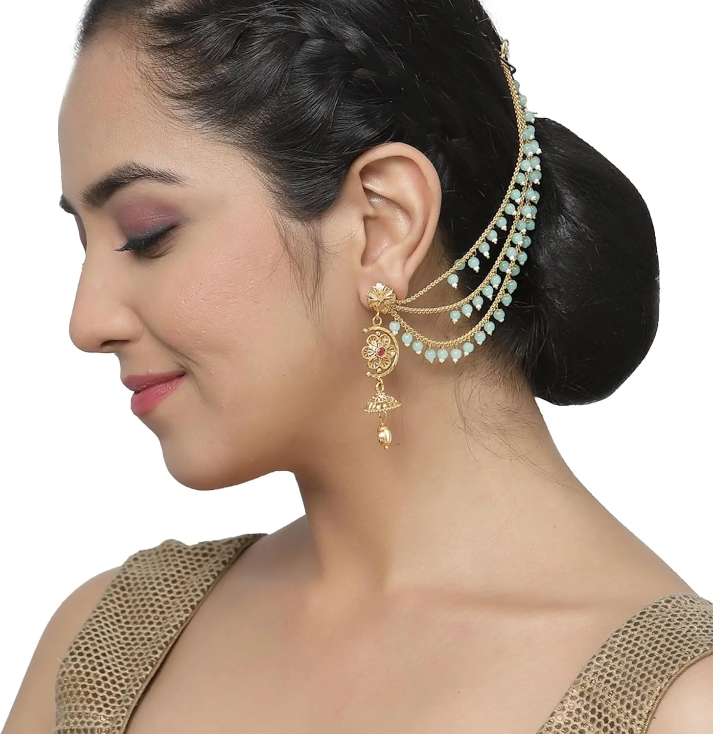 گوشواره های زنجیره ای دست ساز زنانه و دخترانه با روکش طلا و مروارید ZENEME