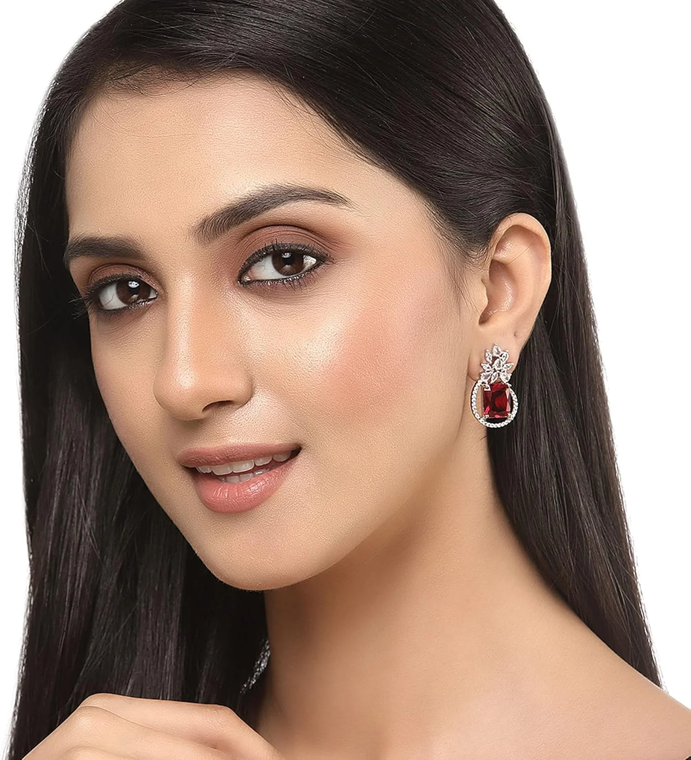 گوشواره های میخی زنانه و دخترانه طرح بوته جقه نگین دار با روکش رودیوم ZENEME