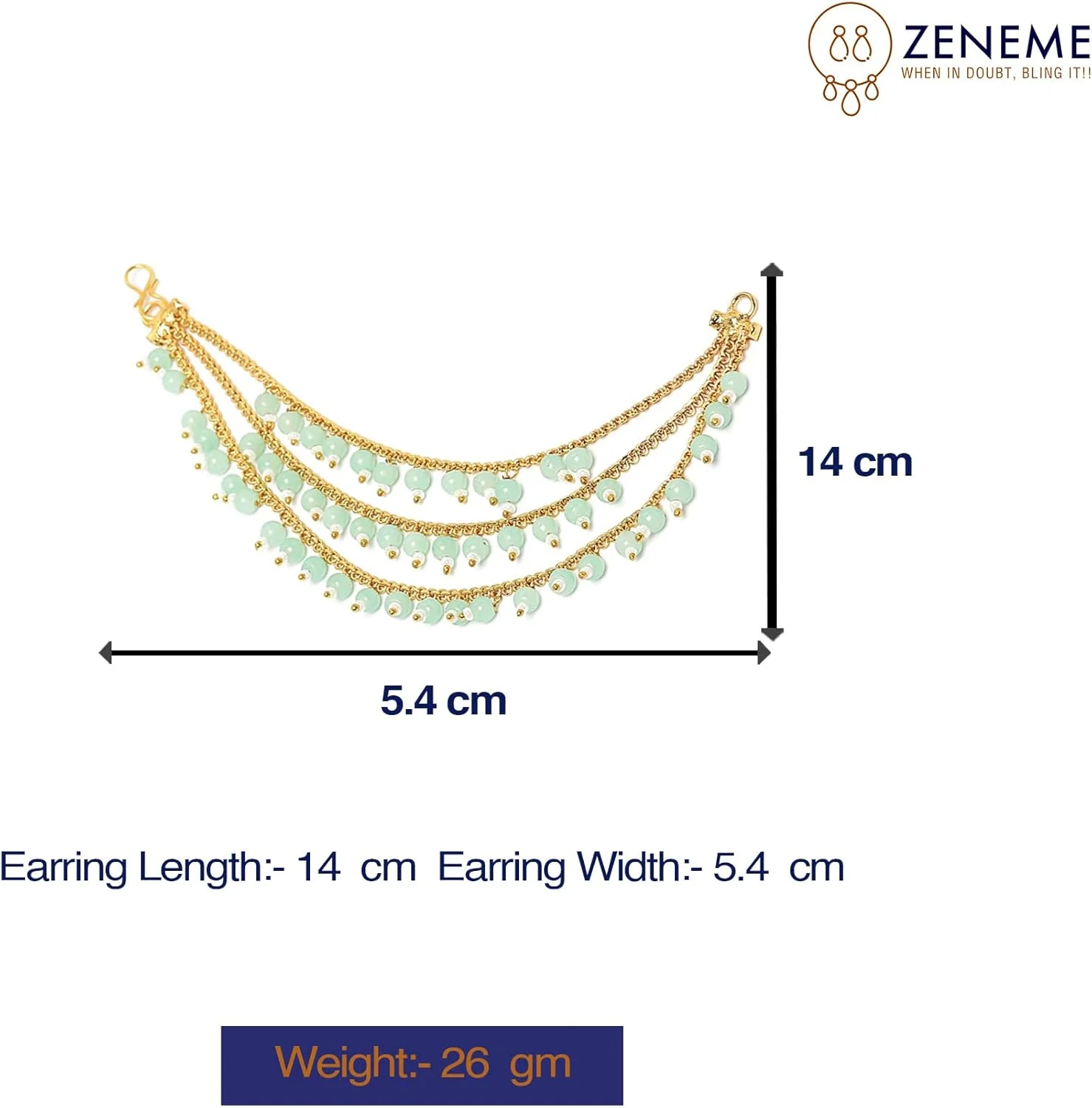 گوشواره های زنجیره ای دست ساز زنانه و دخترانه با روکش طلا و مروارید ZENEME