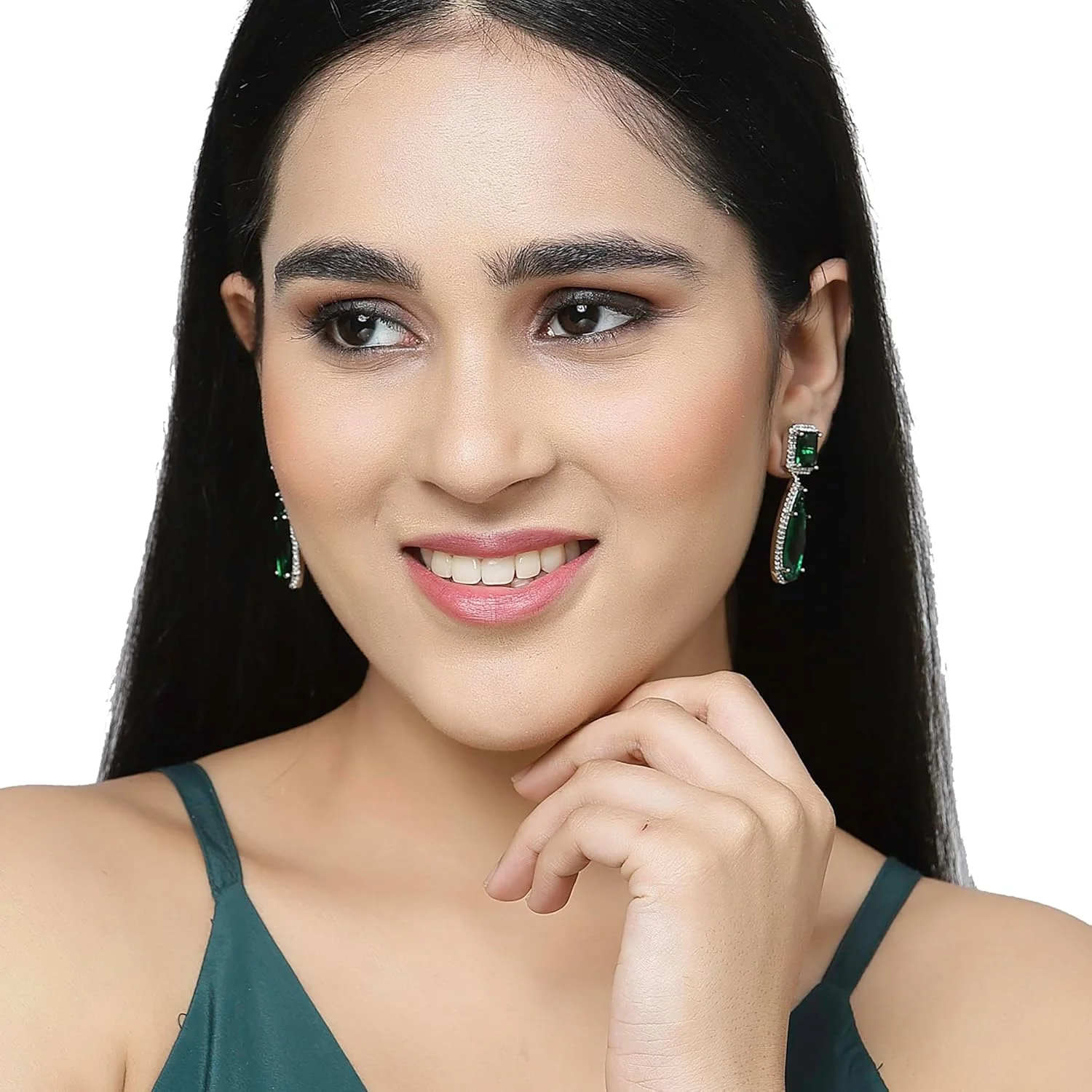 گوشواره های آویز اشکی دست ساز نگین دار الماس آمریکایی با روکش رودیوم زنانه و دخترانه (سبز) از برند زنم گوشواره های آویز اشکی دست ساز نگین دار الماس آمریکایی با روکش رودیوم زنانه و دخترانه (سبز) از برند زنم