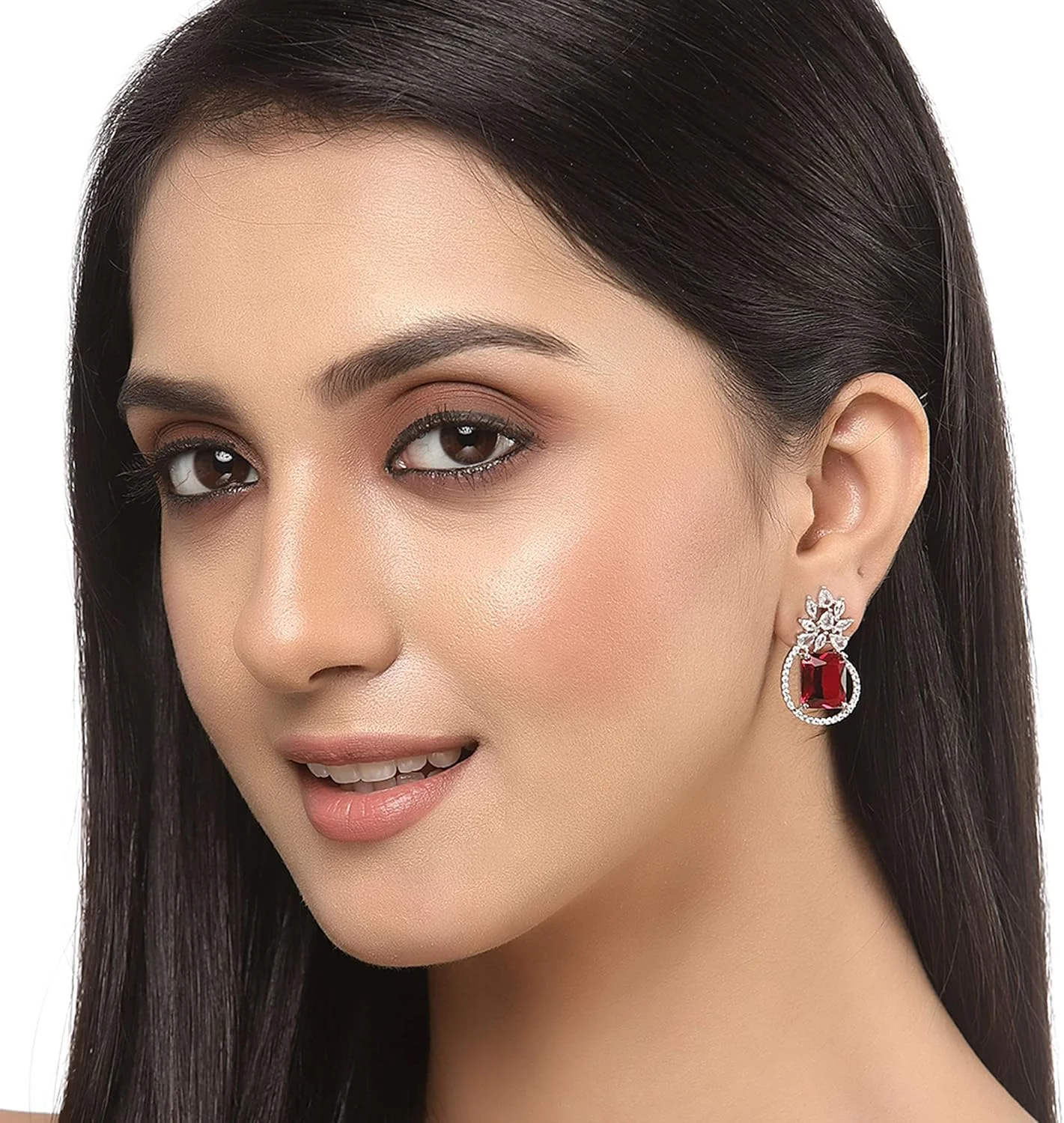 گوشواره های میخی زنانه و دخترانه طرح بوته جقه نگین دار با روکش رودیوم ZENEME