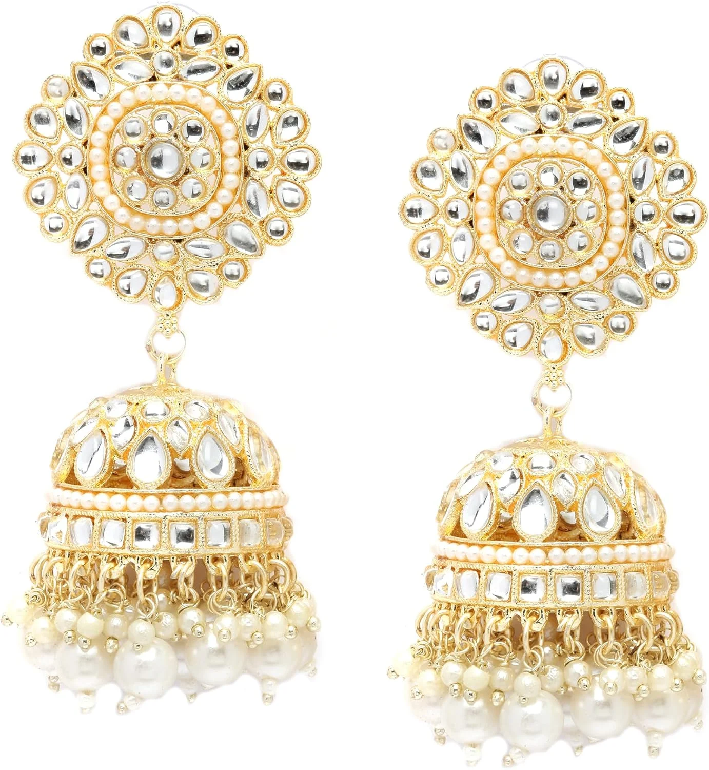 گوشواره های جومکا ویلاندی با روکش طلا، نگین کاری شده با کندن و مروارید