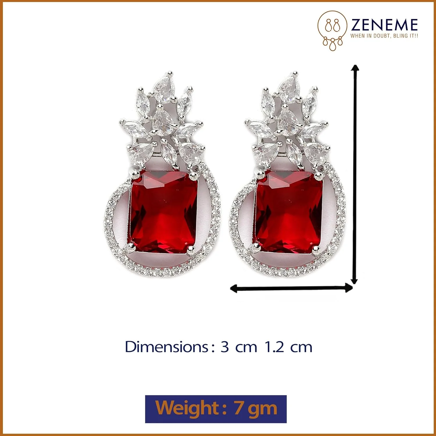 گوشواره های میخی زنانه و دخترانه طرح بوته جقه نگین دار با روکش رودیوم ZENEME