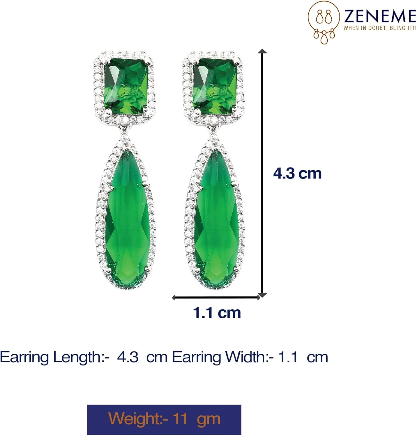 گوشواره های آویز اشکی دست ساز نگین دار الماس آمریکایی با روکش رودیوم زنانه و دخترانه (سبز) از برند زنم گوشواره های آویز اشکی دست ساز نگین دار الماس آمریکایی با روکش رودیوم زنانه و دخترانه (سبز) از برند زنم