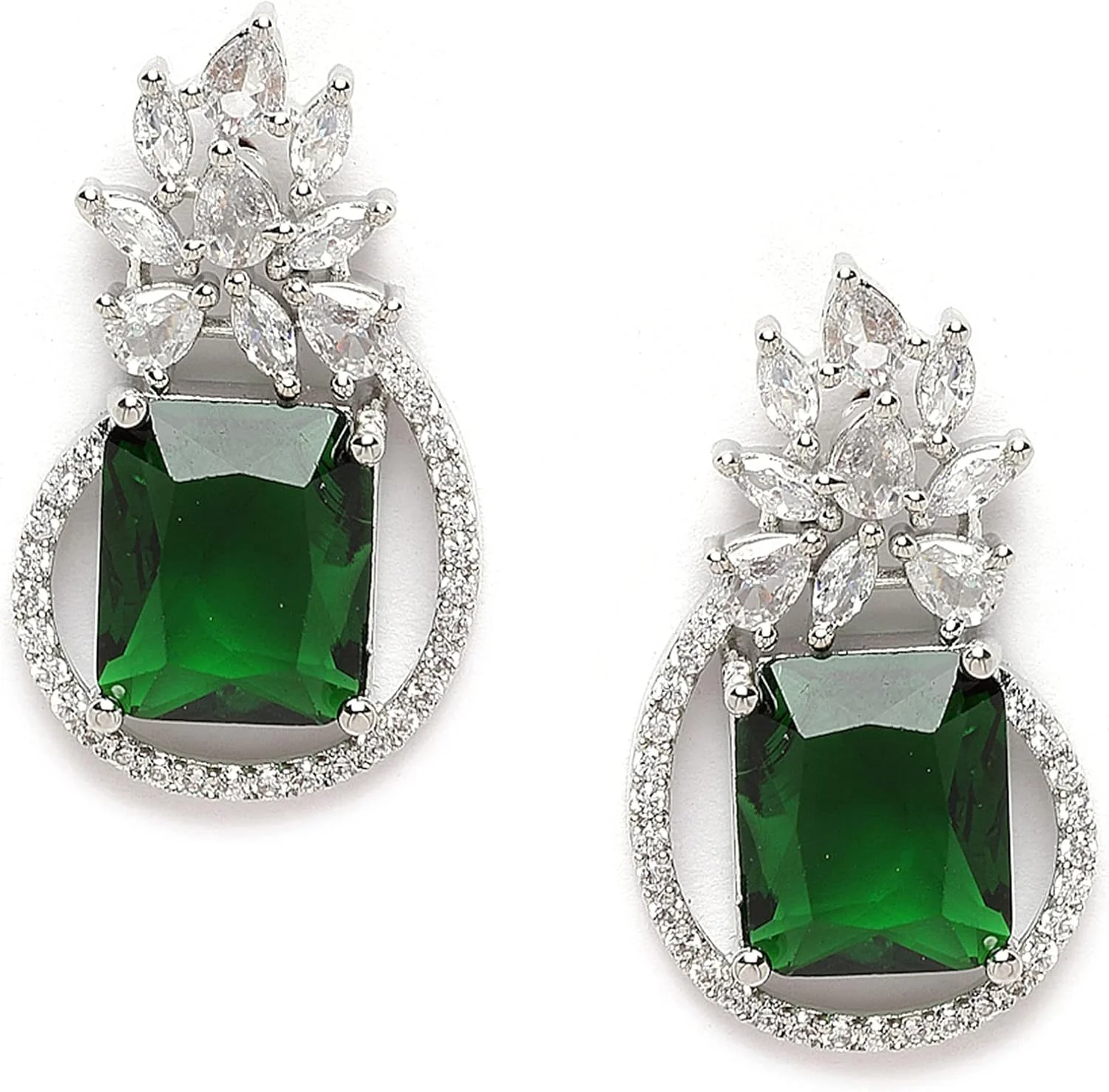 گوشواره های میخی طرح بته جقه نگین دار با الماس آمریکایی روکش رودیوم زنانه و دخترانه برند زنیم