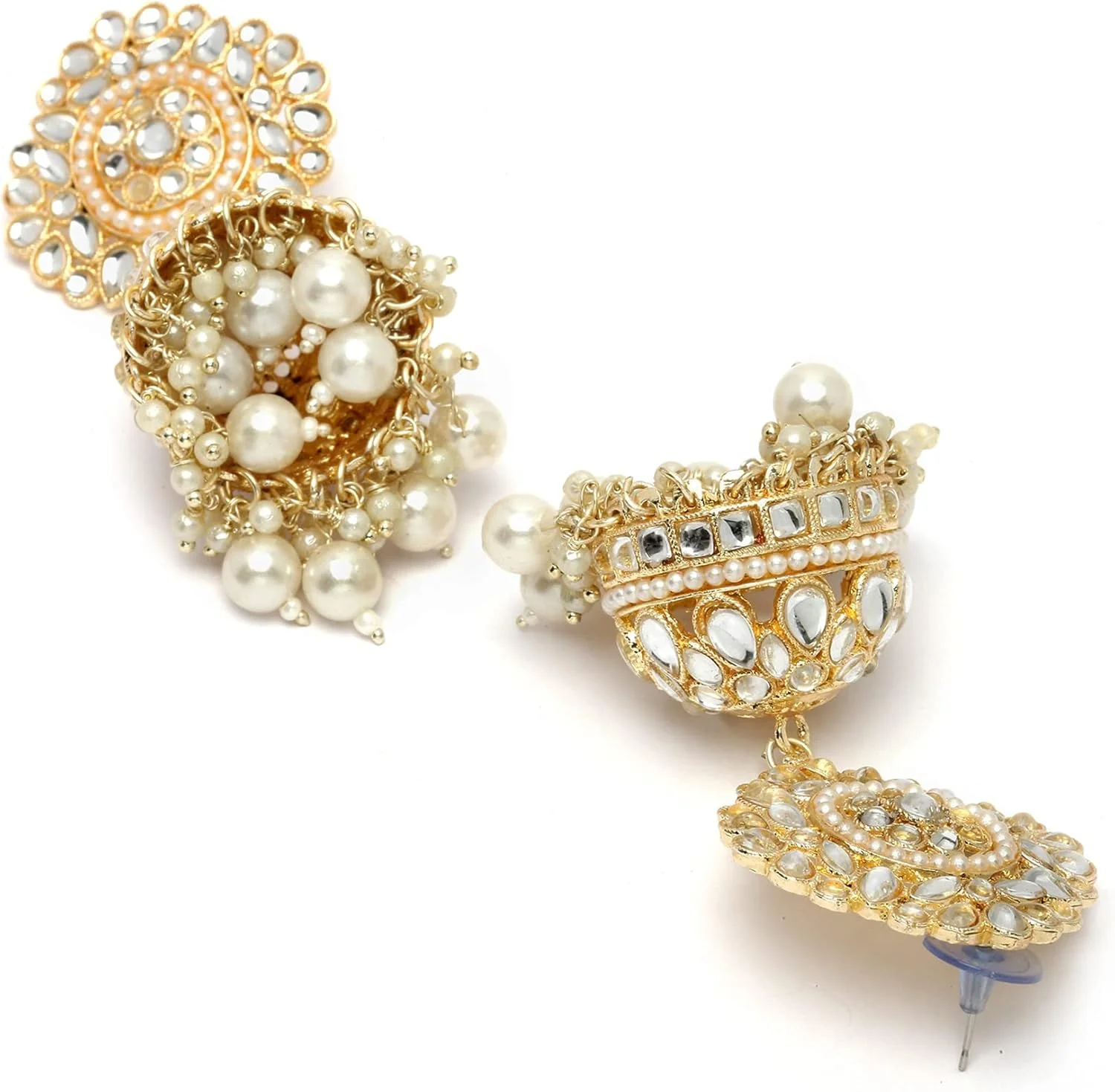 گوشواره های جومکا ویلاندی با روکش طلا، نگین کاری شده با کندن و مروارید