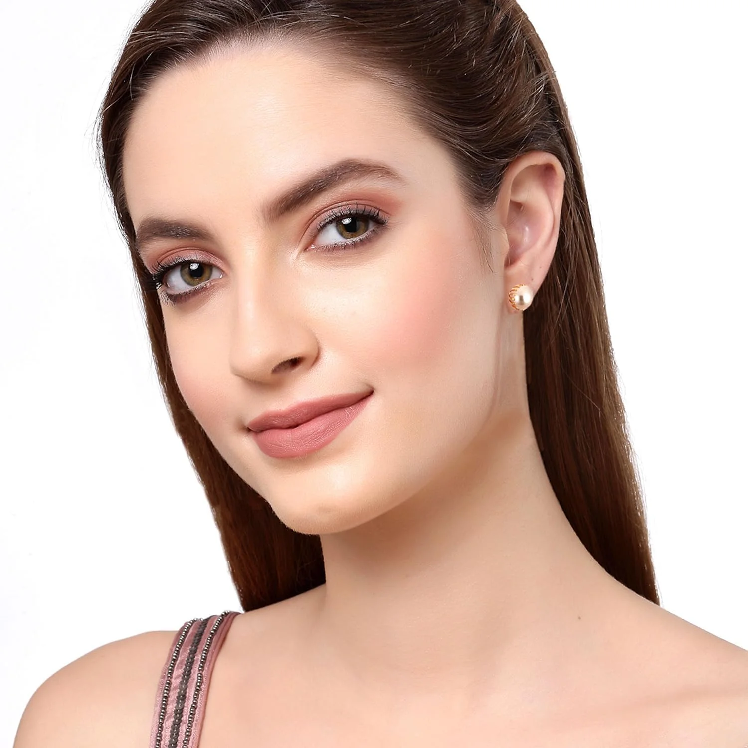گوشواره زنانه زنم مدل میخی مرواریدی حکاکی شده طلایی آف وایت، جواهرات کلاسیک روزمره برای دختران و زنان