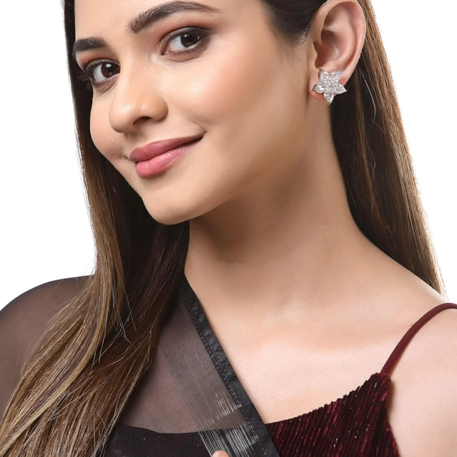 گوشواره زنانه Zeneme دست ساز روکش رودیوم سبک وزن طرح ستاره ای صورتی گوشواره های میخی جواهرات برای دختران و زنان (سفید)