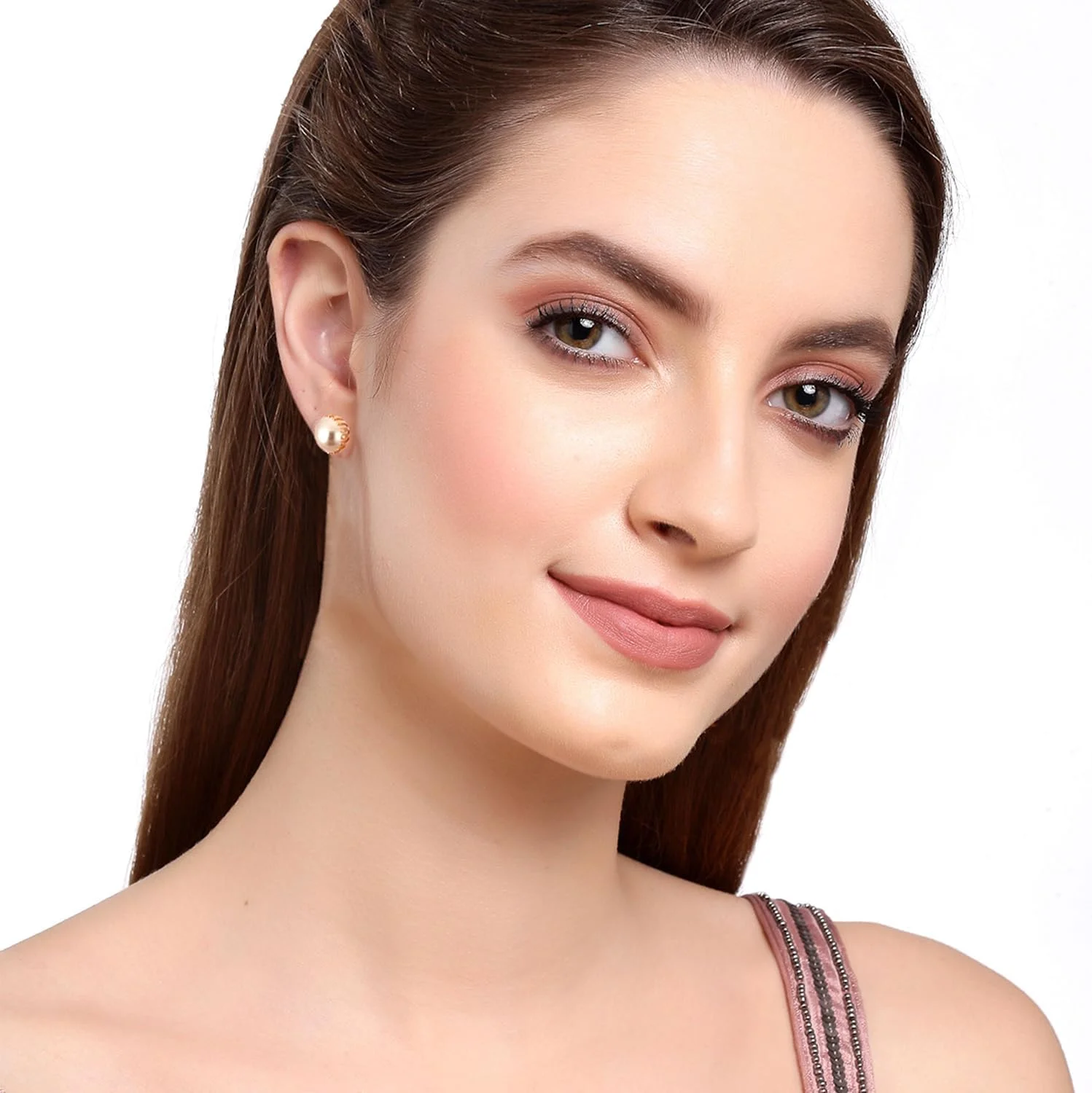 گوشواره زنانه زنم مدل میخی مرواریدی حکاکی شده طلایی آف وایت، جواهرات کلاسیک روزمره برای دختران و زنان