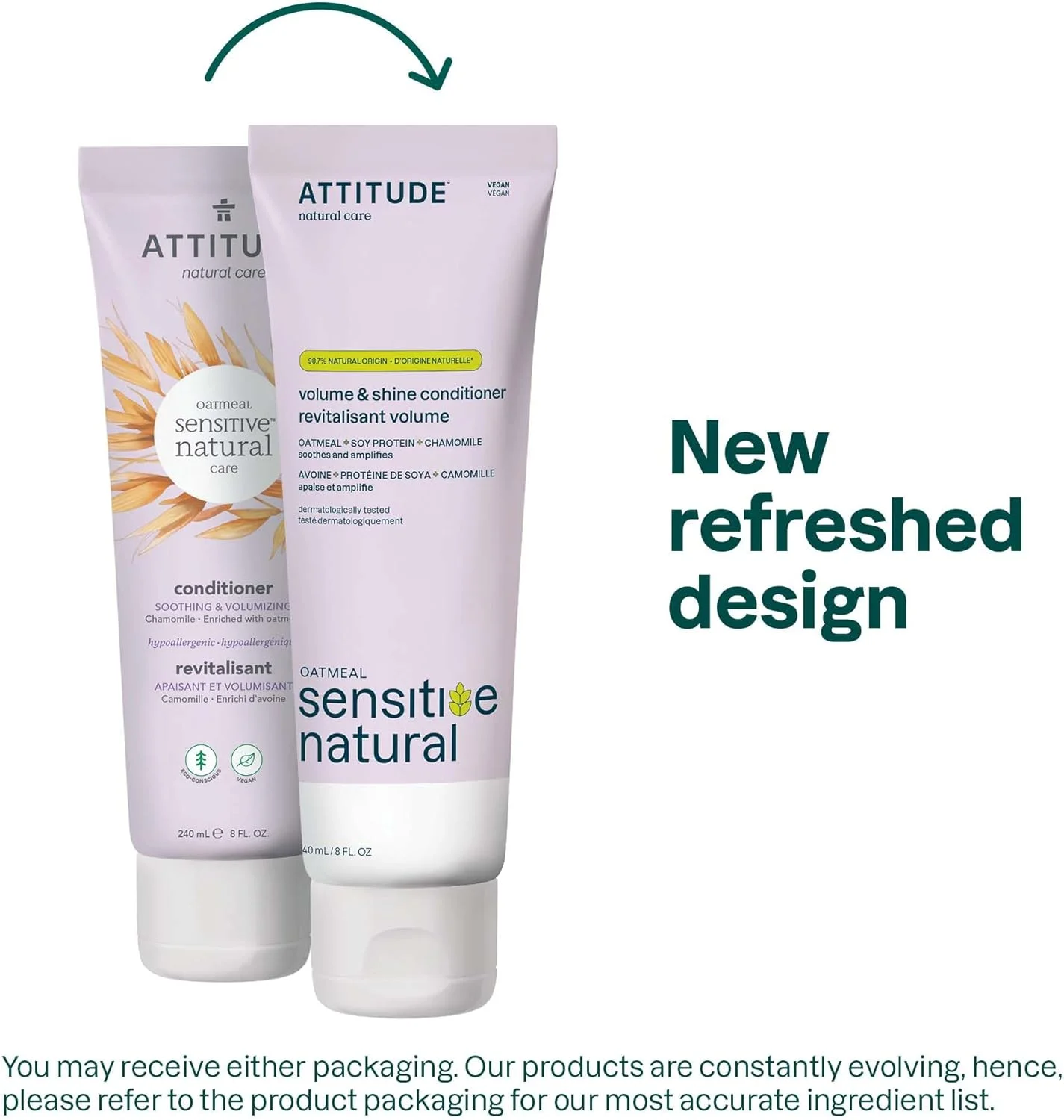 نرم کننده حجم دهنده مو آتتیود برای پوست حساس، مواد تشکیل دهنده گیاهی و معدنی ضد حساسیت + جو دوسر، باز کننده گره وگان و بدون تست حیوانی، بابونه، 240 میلی لیتر (بسته 6 عددی)، (60114)