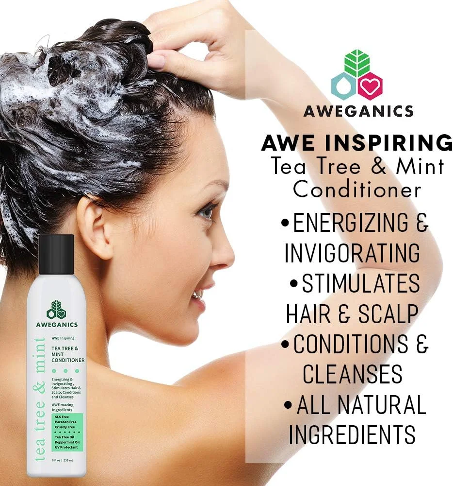نرم کننده مو درخت چای و نعناع Aweganics - نرم کننده طبیعی و معطر با رایحه نشاط بخش نعناع فلفلی - خنک کننده، پاک کننده، مرطوب کننده - بدون SLS، بدون پارابن، بدون تست حیوانی، ایمن برای موهای رنگ شده نرم کننده مو درخت چای و نعناع Aweganics - نرم کننده طبیعی و معطر با رایحه نشاط بخش نعناع فلفلی - خنک کننده، پاک کننده، مرطوب کننده - بدون SLS، بدون پارابن، بدون تست حیوانی، ایمن برای موهای رنگ شده