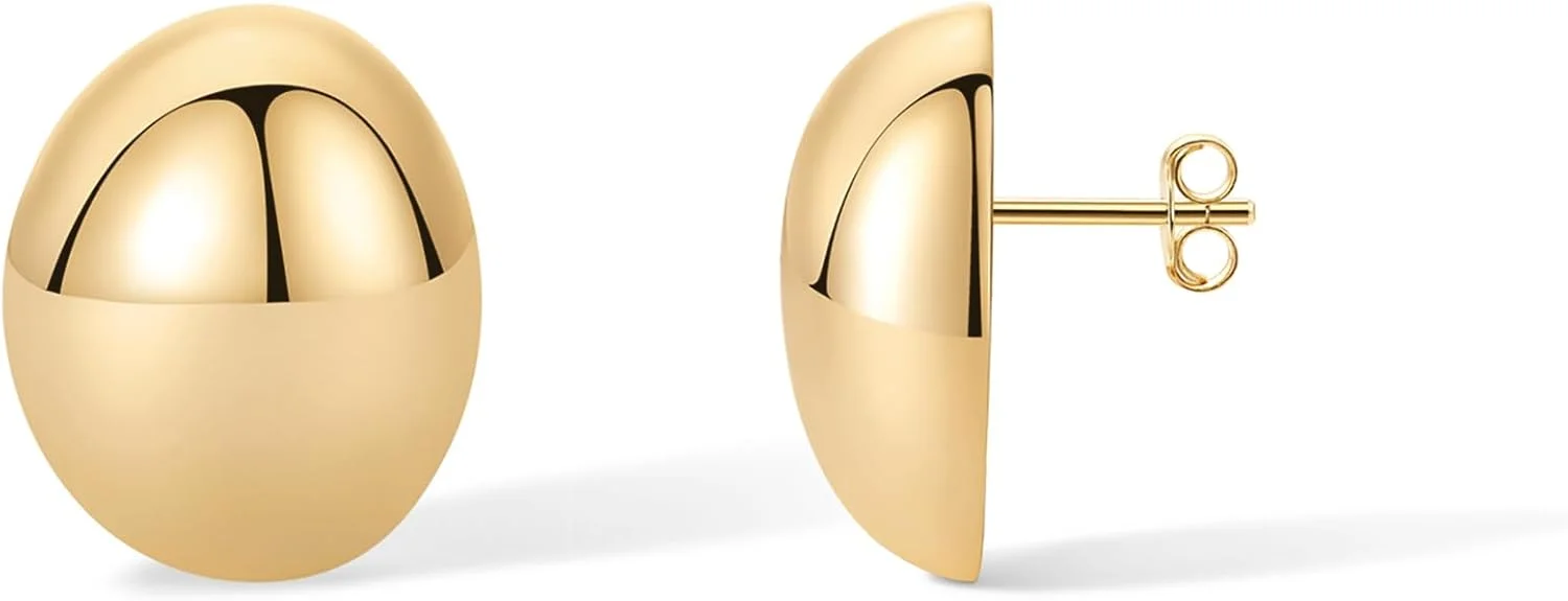 گوشواره های میخی گنبدی ضخیم با روکش طلای 14 عیار PAVOI برای زنان - گوشواره های میخی برجسته