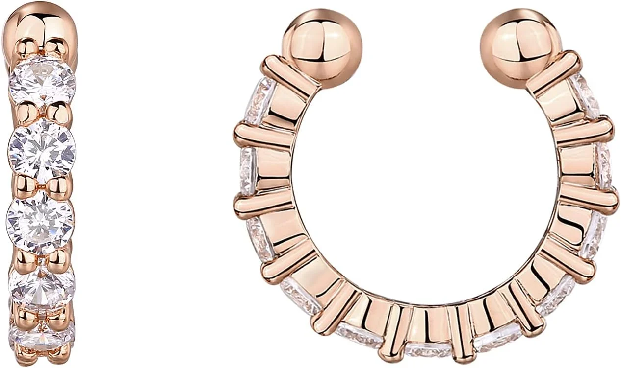 گوشواره های حلقه ای کوچک پاوی نگین دار نقره استرلینگ 925 با روکش طلای 14 عیار | گیره ای برای غضروف گوش