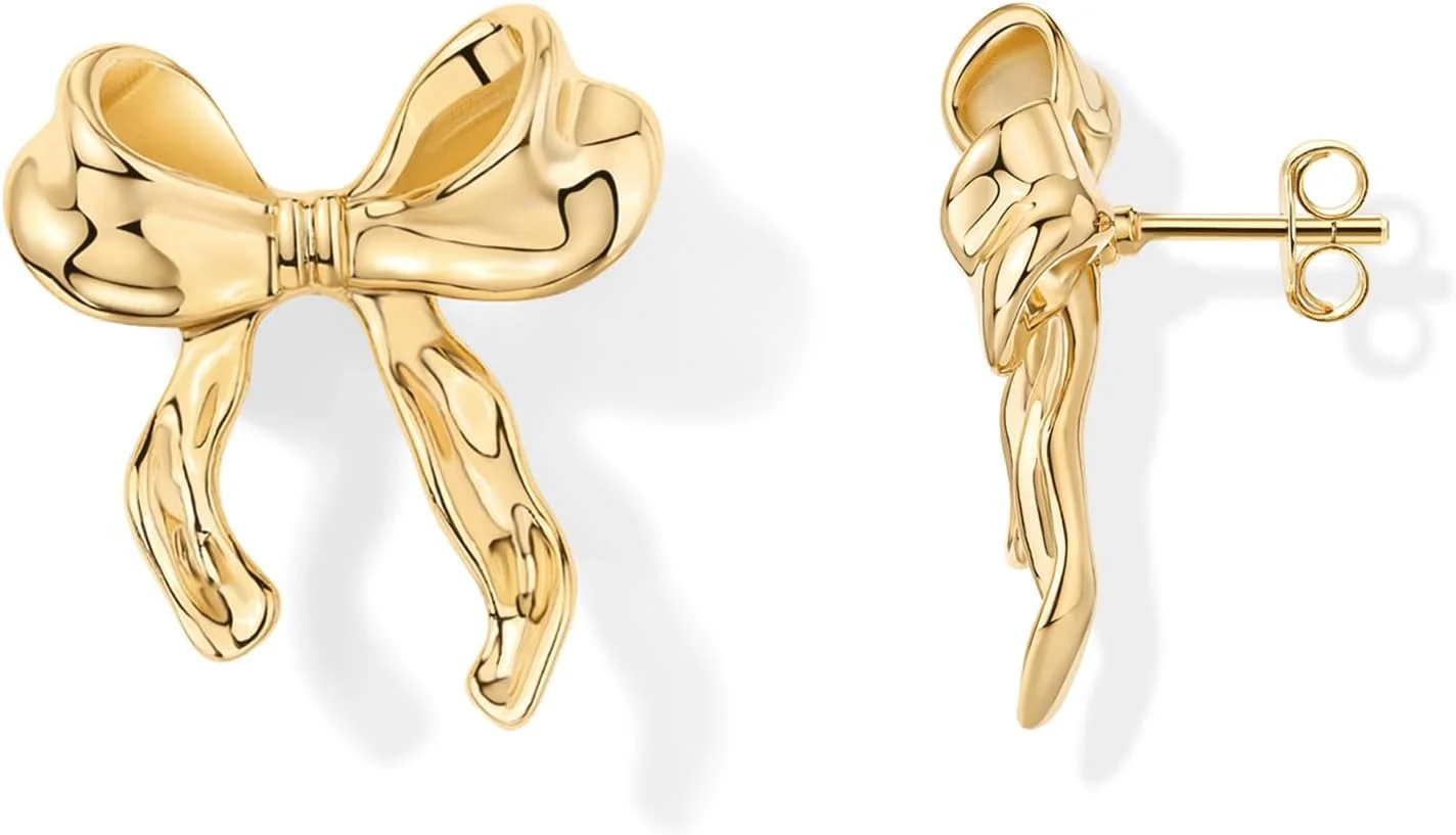 گوشواره های میخی پاپیونی چکش کاری شده با روکش طلای 14 عیار PAVOI برای زنان - گوشواره های میخی ظریف کوکت