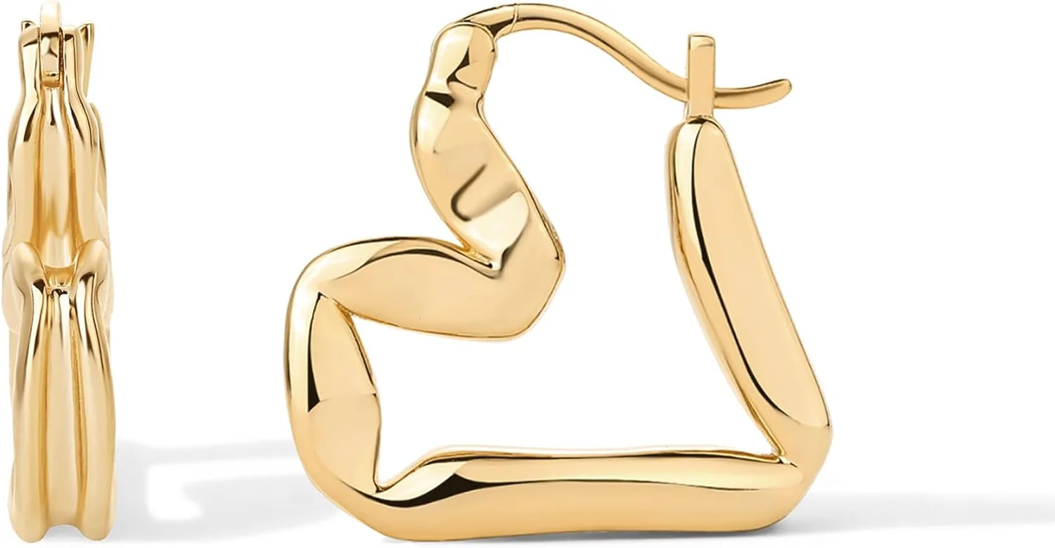 گوشواره های حلقه ای قلبی روکش طلای 14 عیار PAVOI برای زنان - گوشواره های بیانیه - جواهرات دوستی عشق ولنتاین