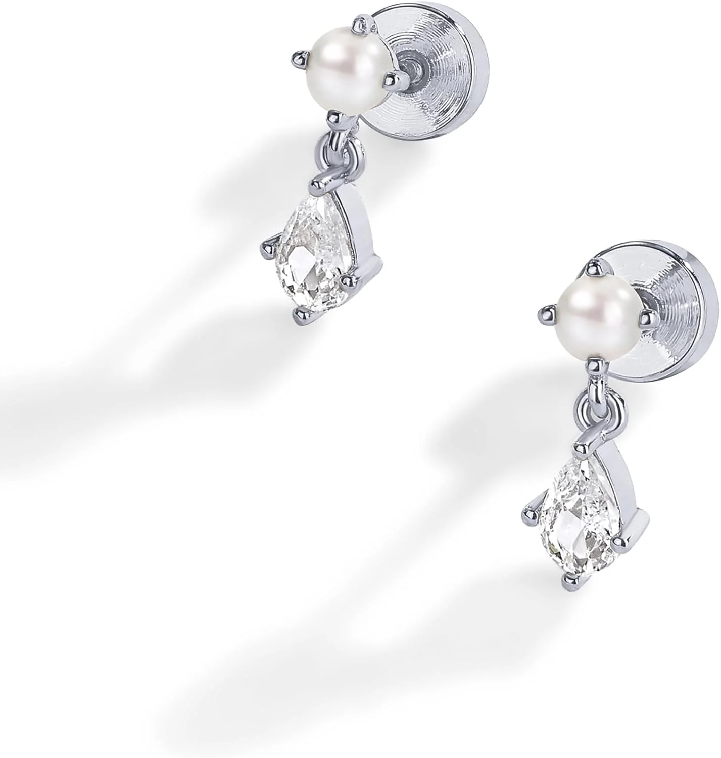 گوشواره های میخی مرواریدی پشت صاف با روکش طلای 14 عیار PAVOI برای زنان - گوشواره های آویز قطره ای گلابی زیرکونیا مکعبی مرواریدی گوشواره های میخی مرواریدی پشت صاف با روکش طلای 14 عیار PAVOI برای زنان - گوشواره های آویز قطره ای گلابی زیرکونیا مکعبی مرواریدی