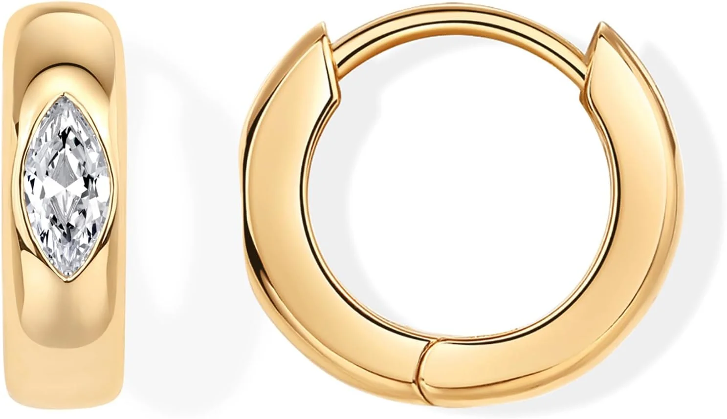 گوشواره های حلقه ای هاگی مارکیز زیرکونیا مکعبی با روکش طلای 14 عیار و پایه نقره استرلینگ PAVOI | هاگی های تک نگین CZ کوچک و ضخیم برای زنان
