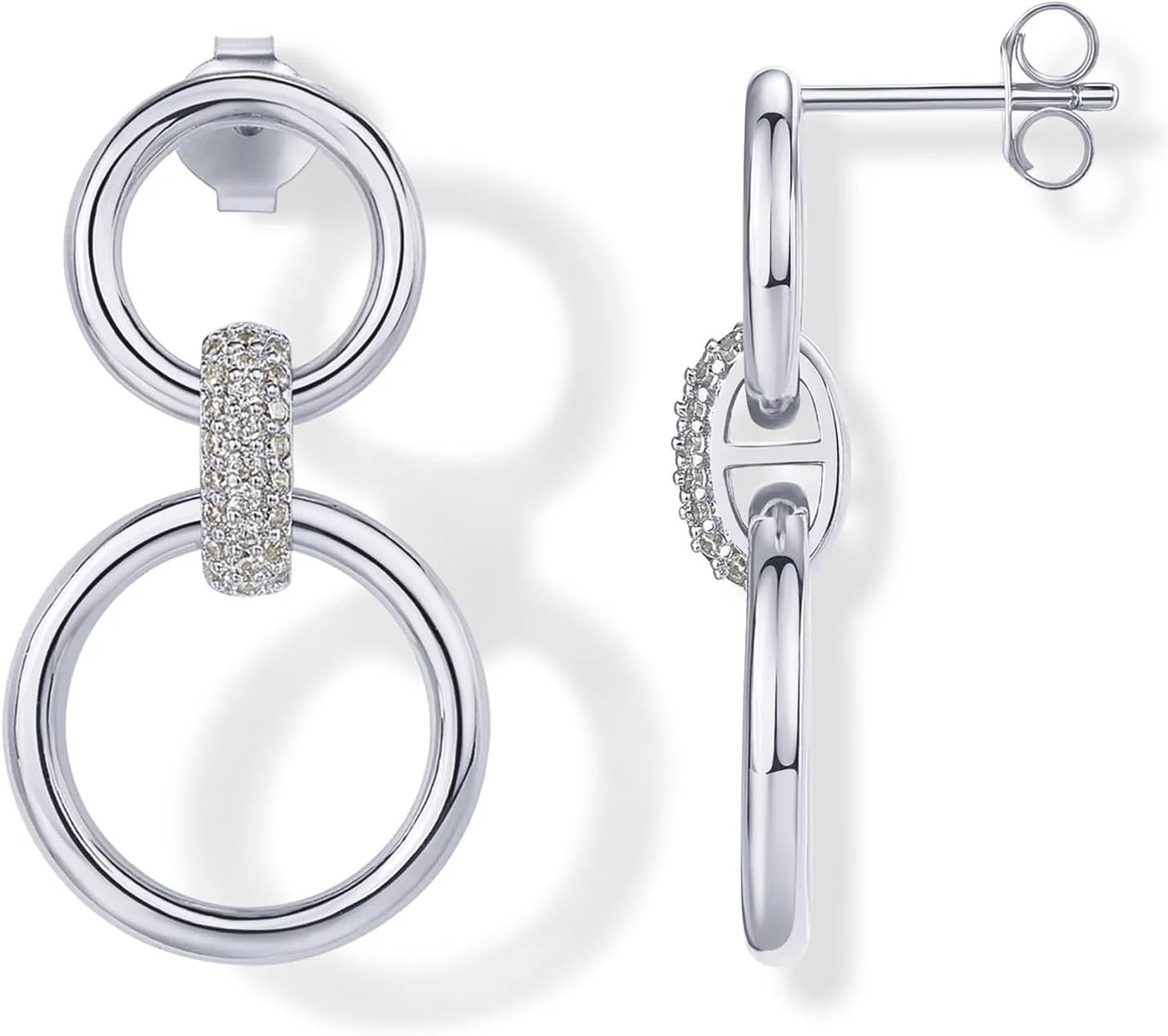 گوشواره های میخی حلقه ای بزرگ تبدیل شونده با روکش طلای 14 عیار PAVOI برای زنان | گوشواره های حلقه ای بزرگ زیرکونیا مکعبی | گوشواره های آویز