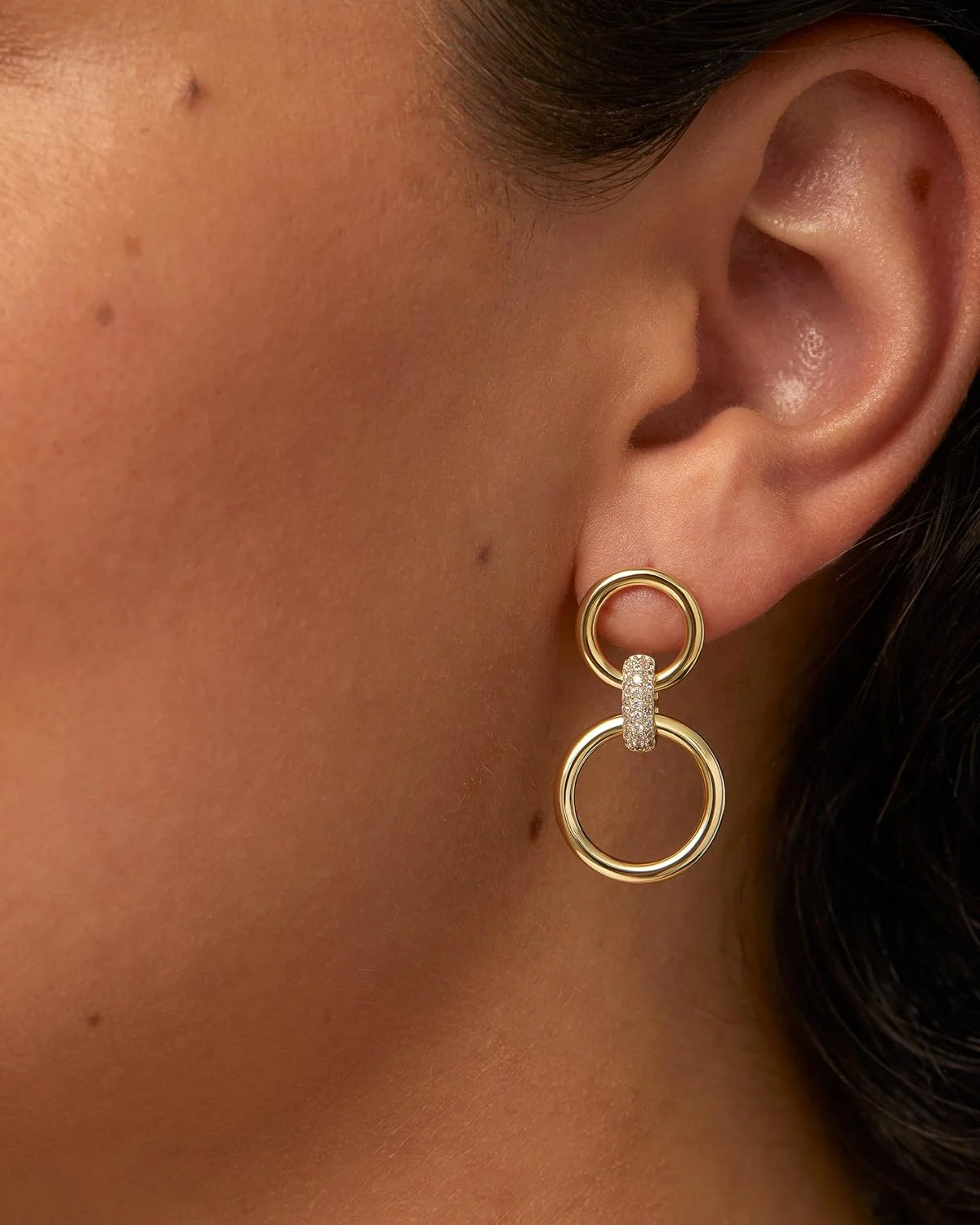 گوشواره های میخی حلقه ای بزرگ تبدیل شونده با روکش طلای 14 عیار PAVOI برای زنان | گوشواره های حلقه ای بزرگ زیرکونیا مکعبی | گوشواره های آویز