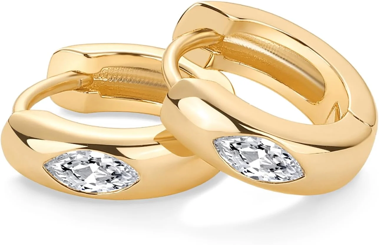 گوشواره های حلقه ای هاگی مارکیز زیرکونیا مکعبی با روکش طلای 14 عیار و پایه نقره استرلینگ PAVOI | هاگی های تک نگین CZ کوچک و ضخیم برای زنان گوشواره های حلقه ای هاگی مارکیز زیرکونیا مکعبی با روکش طلای 14 عیار و پایه نقره استرلینگ PAVOI | هاگی های تک نگین CZ کوچک و ضخیم برای زنان