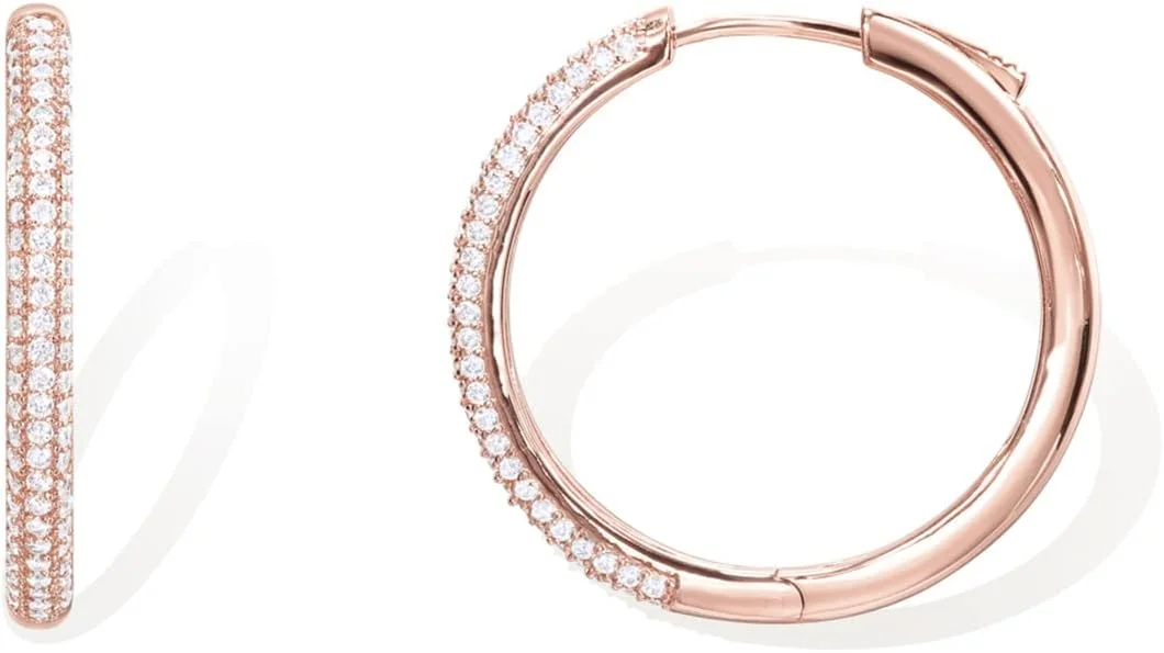 گوشواره های حلقه ای نقره استرلینگ 925 با روکش طلای 14 عیار و زیرکونیا کوبیک پاوی