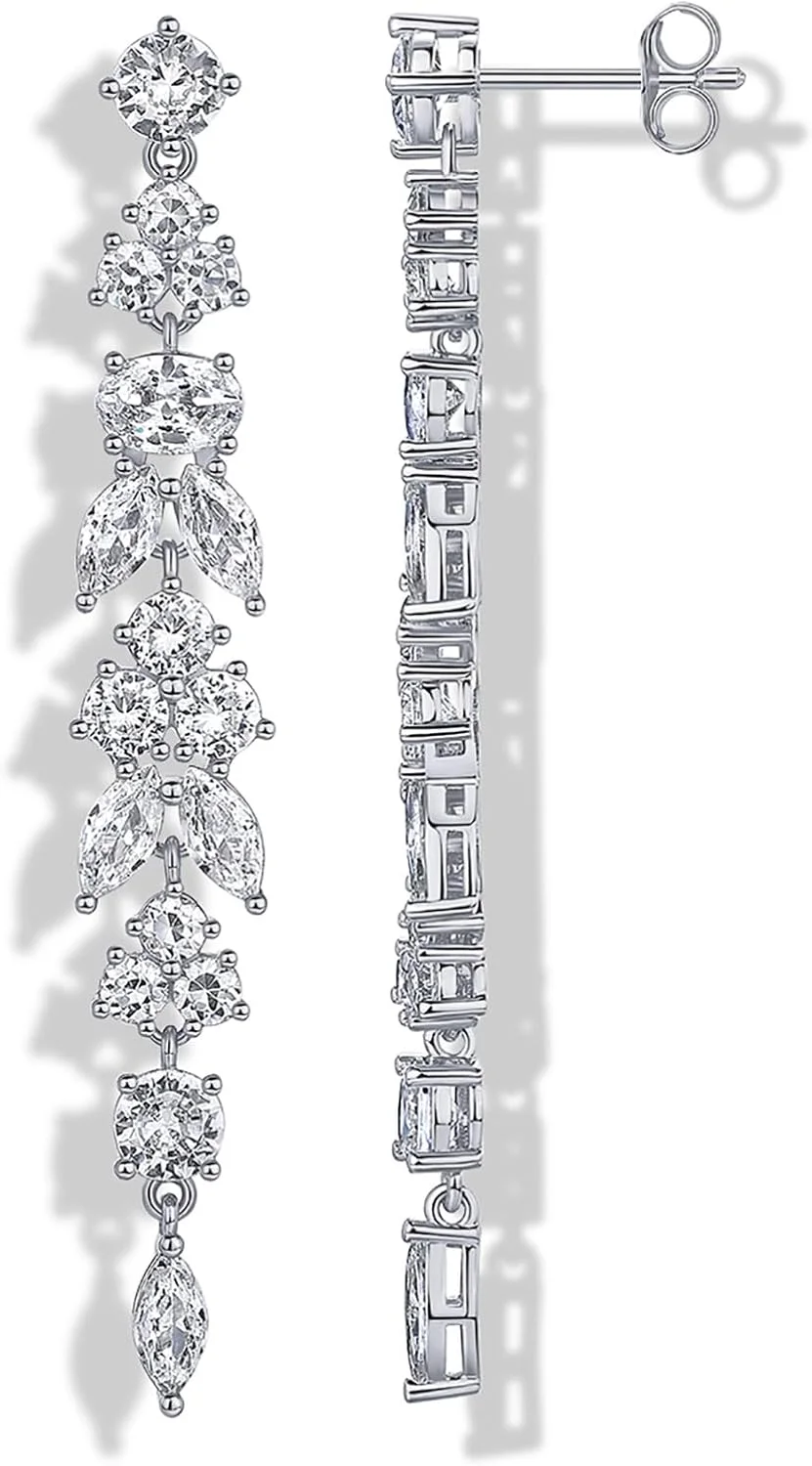 گوشواره های آویز زنانه پاوی با روکش طلای 14 عیار و نگین زیرکونیا - گوشواره های بلند کریستالی عروس - جواهرات ضد حساسیت آویز الماسی شبیه سازی شده برای عروس و ساقدوش