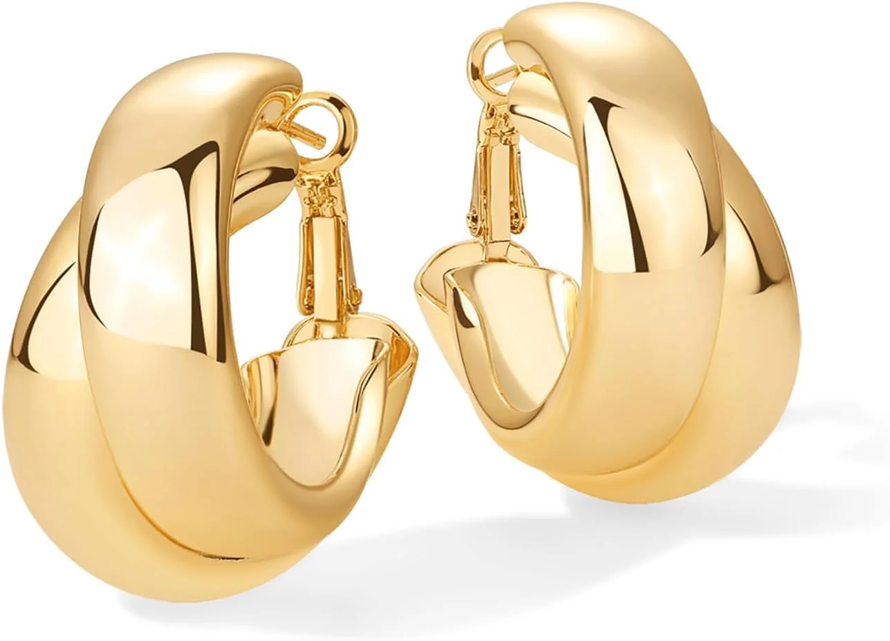 گوشواره های حلقه ای بزرگ پاوی با روکش طلای 14 عیار - جواهرات شیک و مد روز برای زنان گوشواره های حلقه ای بزرگ پاوی با روکش طلای 14 عیار - جواهرات شیک و مد روز برای زنان