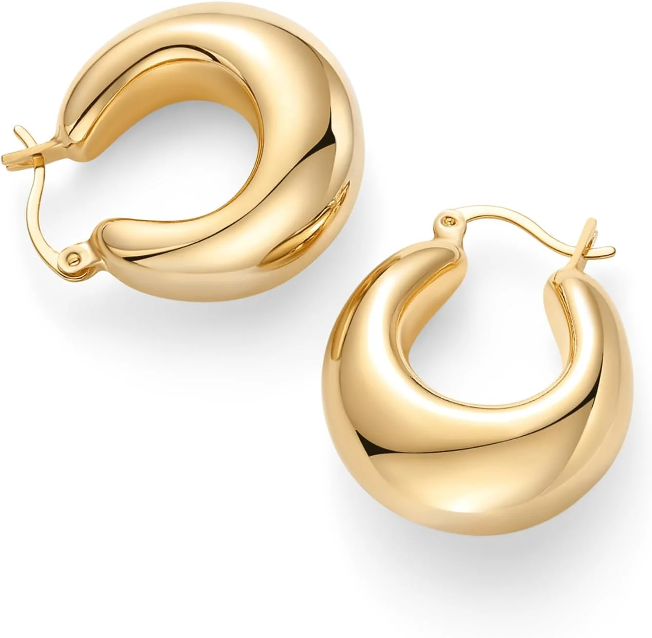 گوشواره های حلقه ای ضخیم با روکش طلای 14 عیار و پایه نقره استرلینگ پاوی | گوشواره های حلقه ای ضخیم و سبک وزن برای زنان