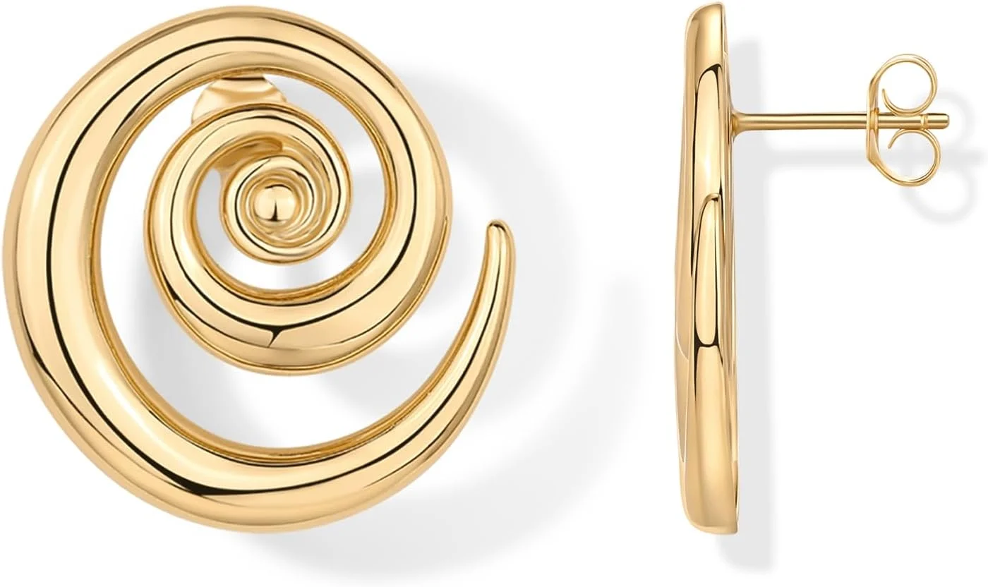 گوشواره های میخی مارپیچی با روکش طلای 14 عیار PAVOI برای زنان | گوشواره های میخی حجیم و مد روز