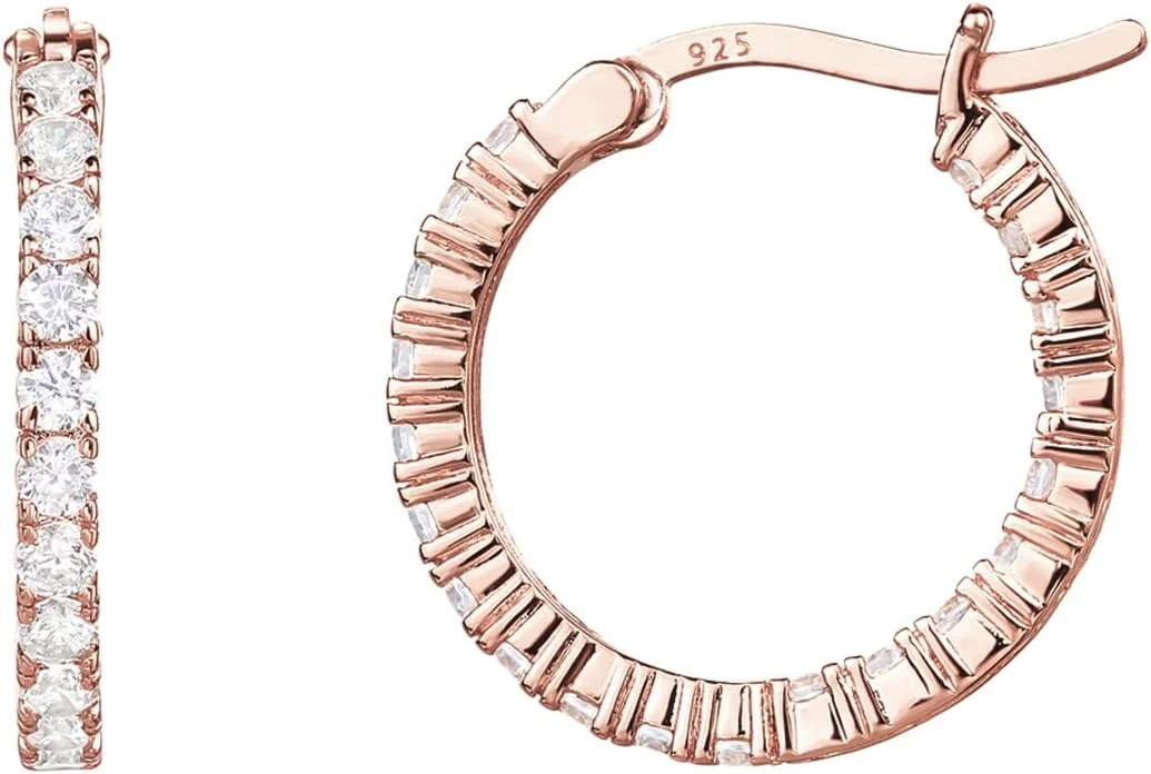 گوشواره های حلقه ای نگین دار با روکش طلای 14 عیار و پایه نقره استرلینگ 925 پاوی