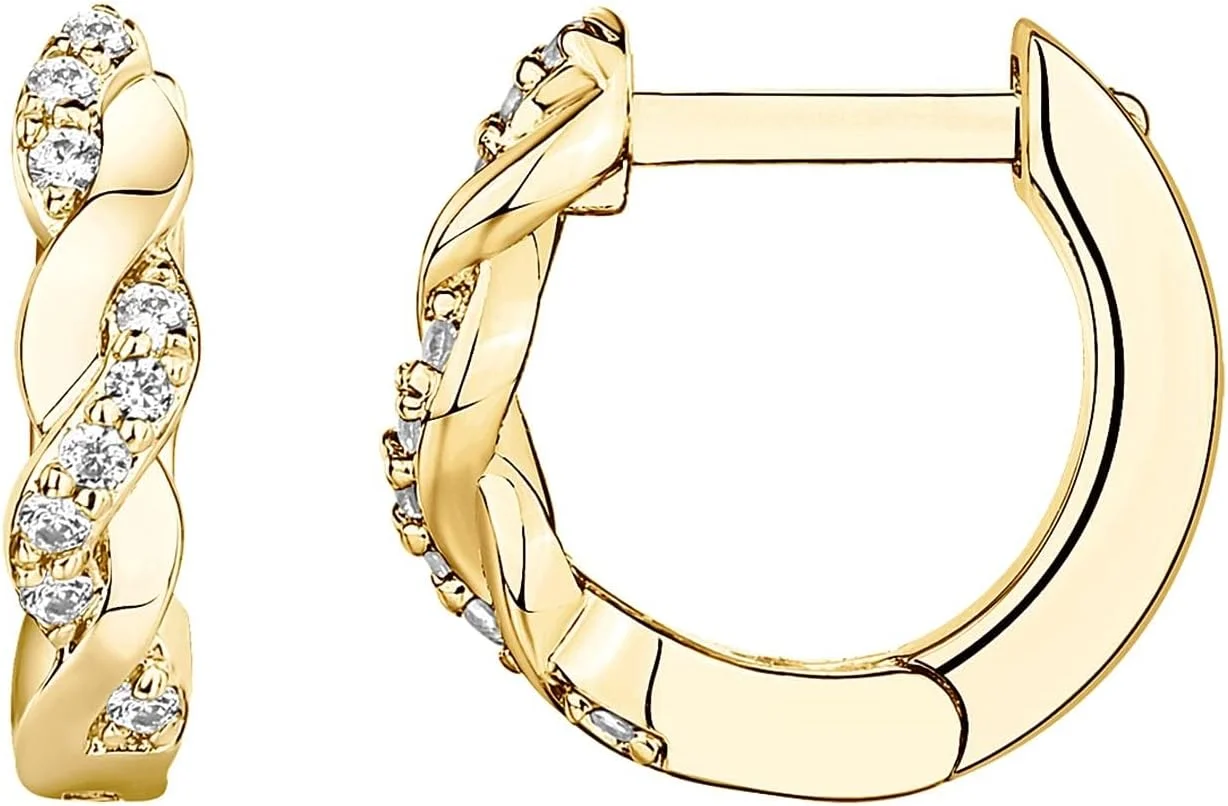 گوشواره های حلقه ای کوچک پاوی با روکش طلای 14 عیار و پایه نقره استرلینگ 925 با زیرکونیا مکعبی | گوشواره های حلقه ای طلایی کوچک برای زنان | گوشواره های کاف نگین دار CZ