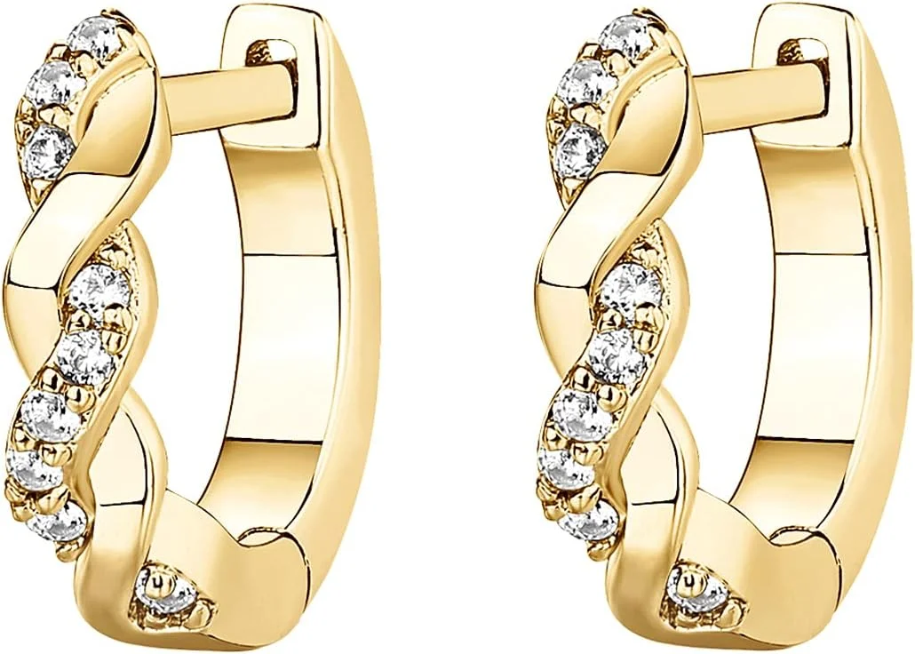 گوشواره های حلقه ای کوچک پاوی با روکش طلای 14 عیار و پایه نقره استرلینگ 925 با زیرکونیا مکعبی | گوشواره های حلقه ای طلایی کوچک برای زنان | گوشواره های کاف نگین دار CZ گوشواره های حلقه ای کوچک پاوی با روکش طلای 14 عیار و پایه نقره استرلینگ 925 با زیرکونیا مکعبی | گوشواره های حلقه ای طلایی کوچک برای زنان | گوشواره های کاف نگین دار CZ