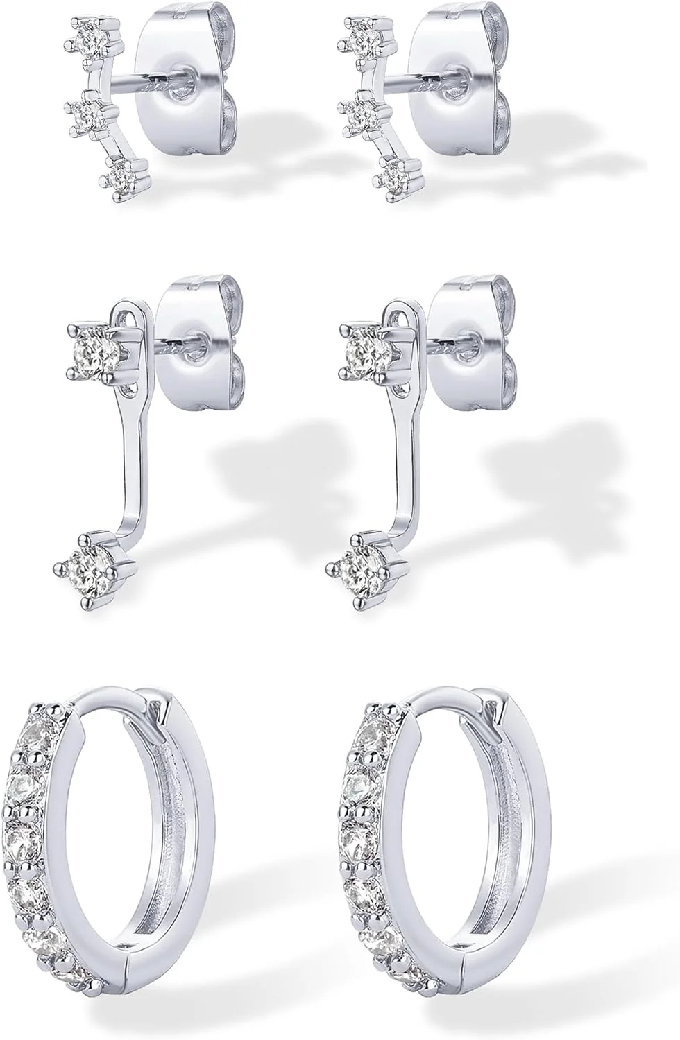 گوشواره های زنانه پاوی با روکش طلای 18 عیار و پایه نقره استرلینگ - سه جفت گوشواره بیانیه ای - بسته گوشواره طلایی زیرکونیا مکعبی - مجموعه جواهرات پیرسینگ هاگی خزنده ژاکت گوش جلو و عقب گوشواره های زنانه پاوی با روکش طلای 18 عیار و پایه نقره استرلینگ - سه جفت گوشواره بیانیه ای - بسته گوشواره طلایی زیرکونیا مکعبی - مجموعه جواهرات پیرسینگ هاگی خزنده ژاکت گوش جلو و عقب