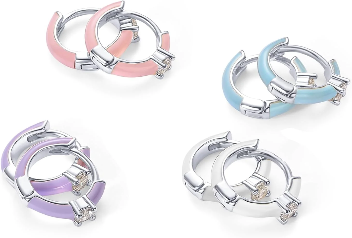 گوشواره های حلقه ای میناکاری شده پاوی با روکش طلای 14 عیار و نگین های زیرکونیا | گوشواره های حلقه ای زنانه با مینای رنگی و زیرکونیا گرد | جواهرات میناکاری آبی، صورتی، بنفش و سفید گوشواره های حلقه ای میناکاری شده پاوی با روکش طلای 14 عیار و نگین های زیرکونیا | گوشواره های حلقه ای زنانه با مینای رنگی و زیرکونیا گرد | جواهرات میناکاری آبی، صورتی، بنفش و سفید